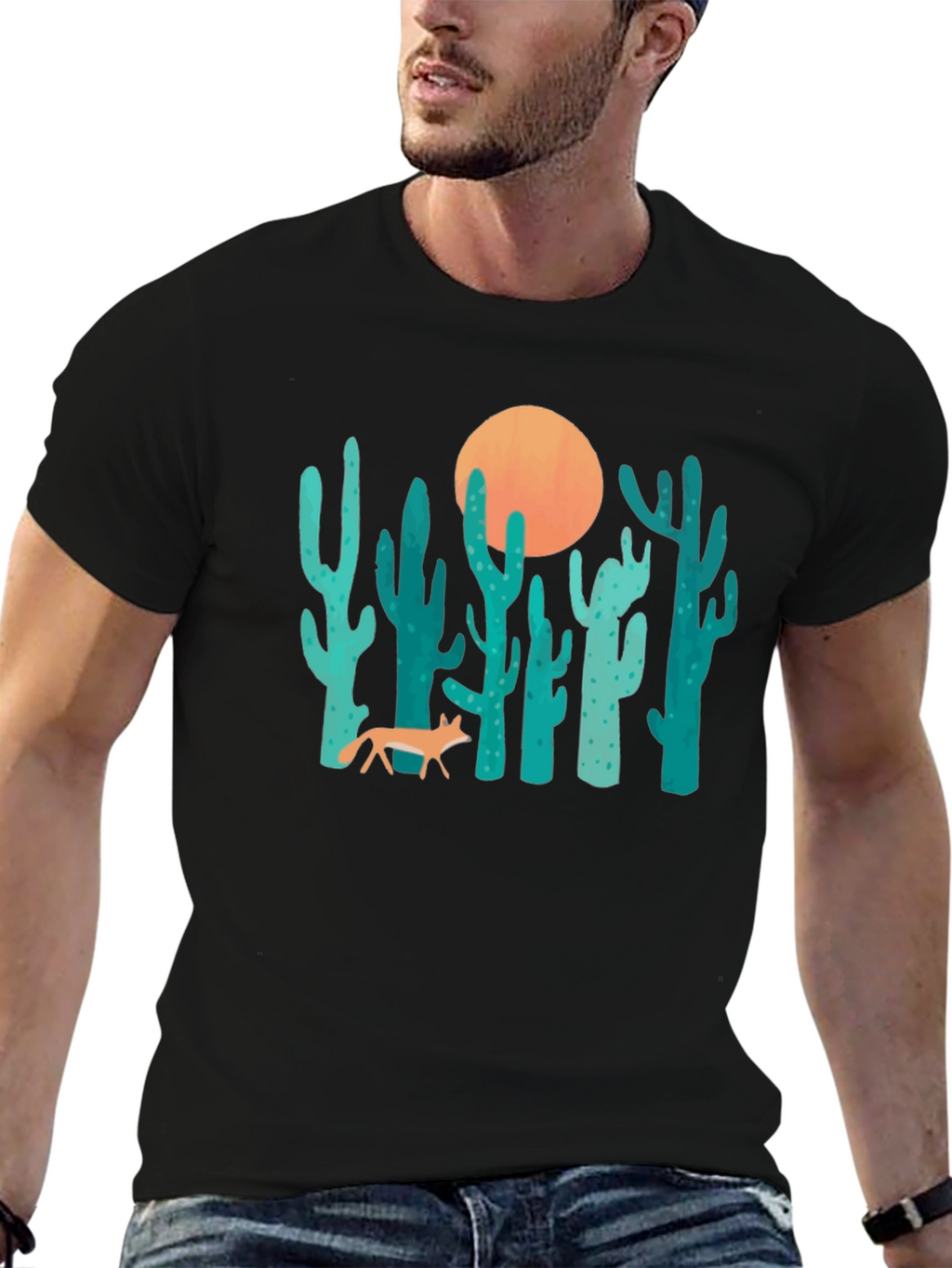 Desert Fox & Cactus Graphic T-Shirt