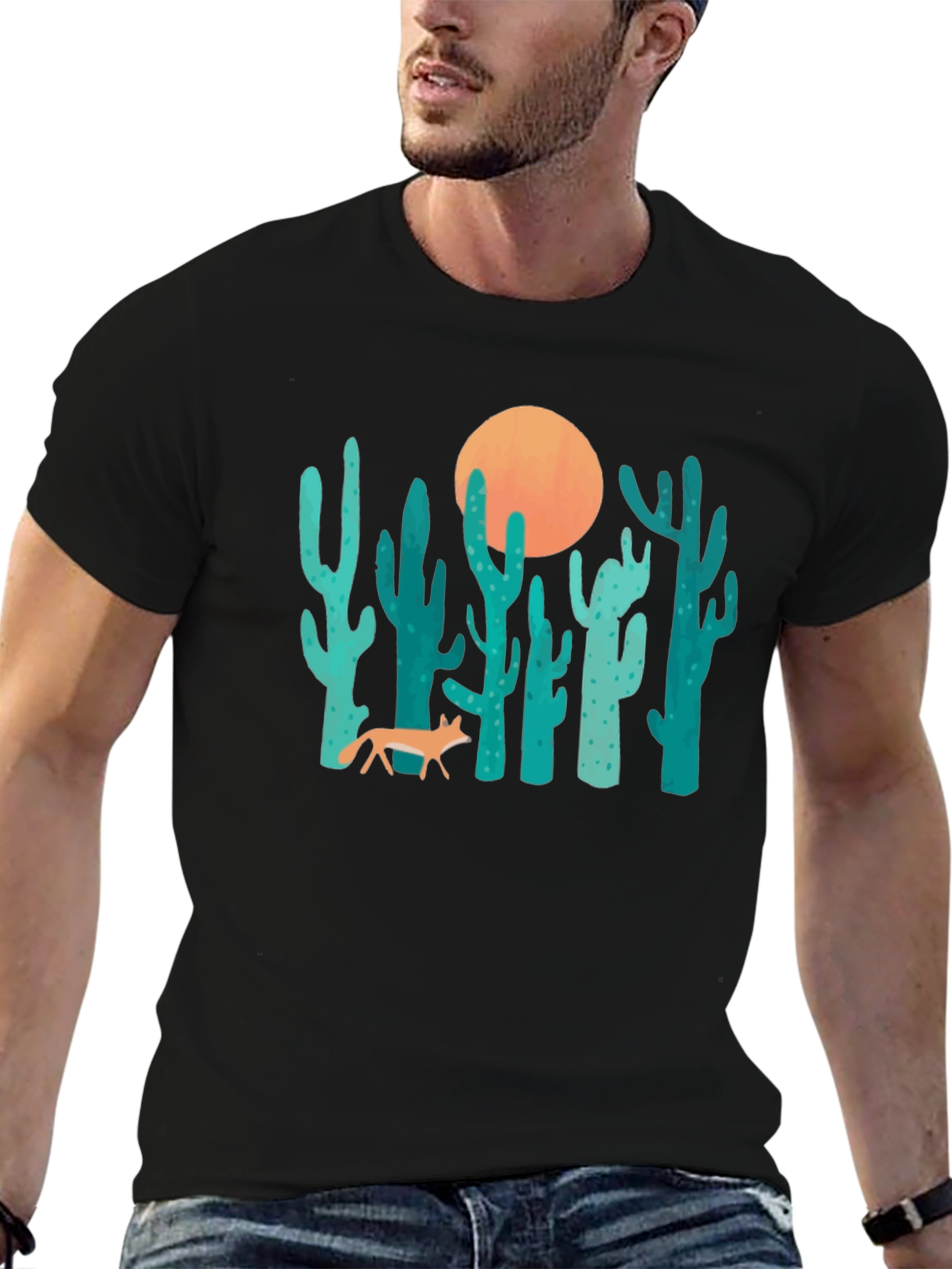 Desert Fox & Cactus Graphic T-Shirt