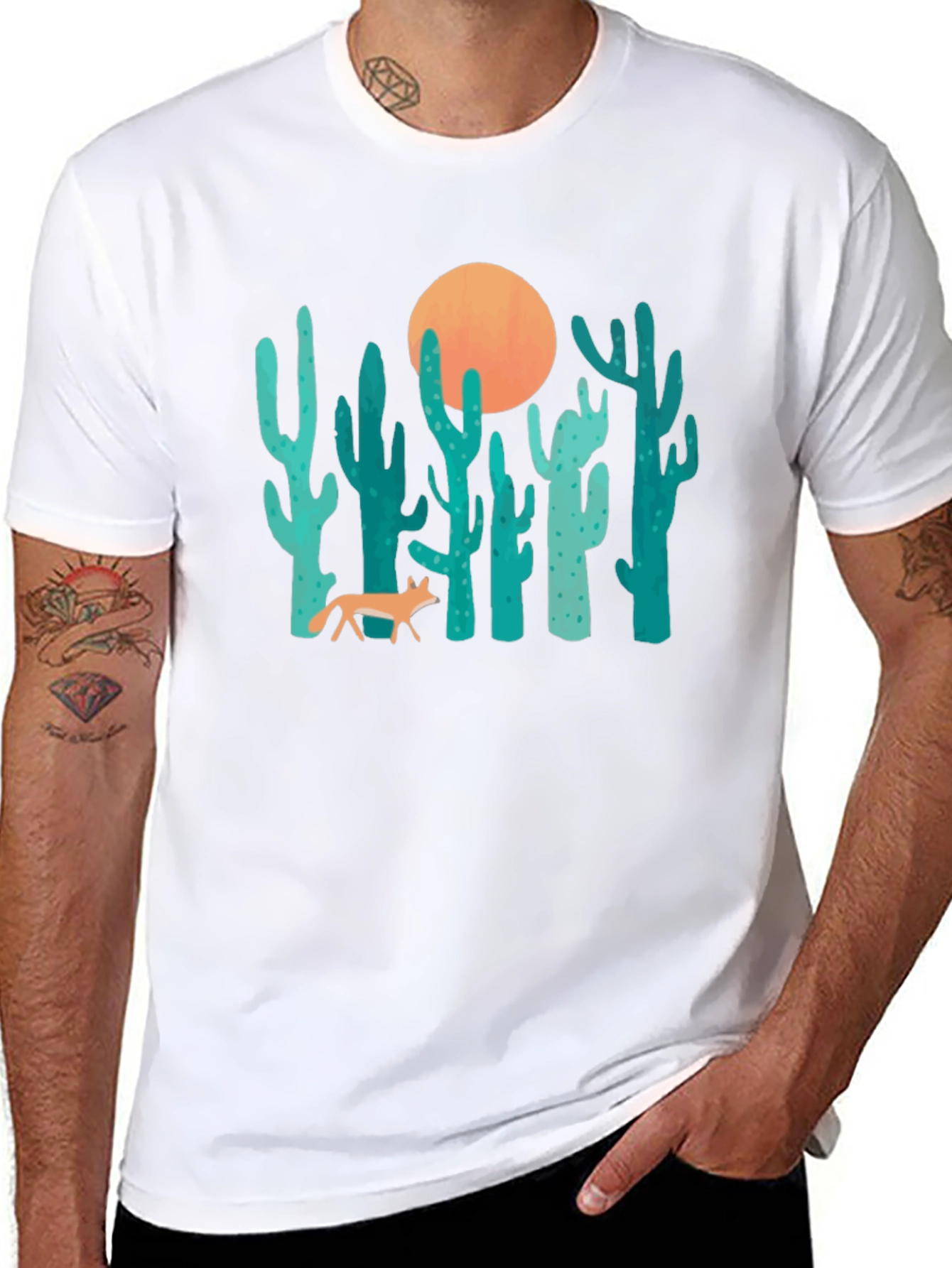 Desert Fox & Cactus Graphic T-Shirt