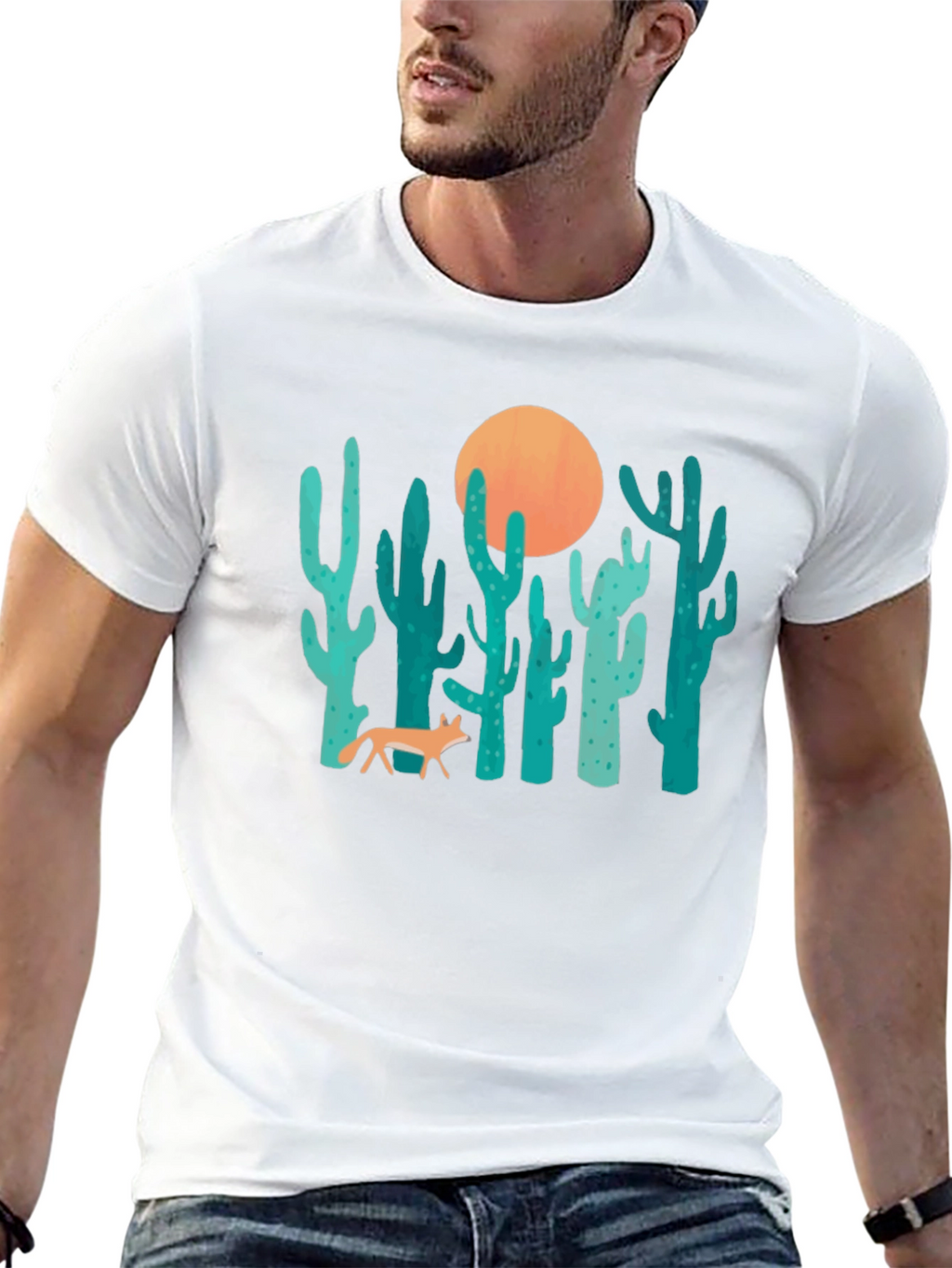 Desert Fox & Cactus Graphic T-Shirt