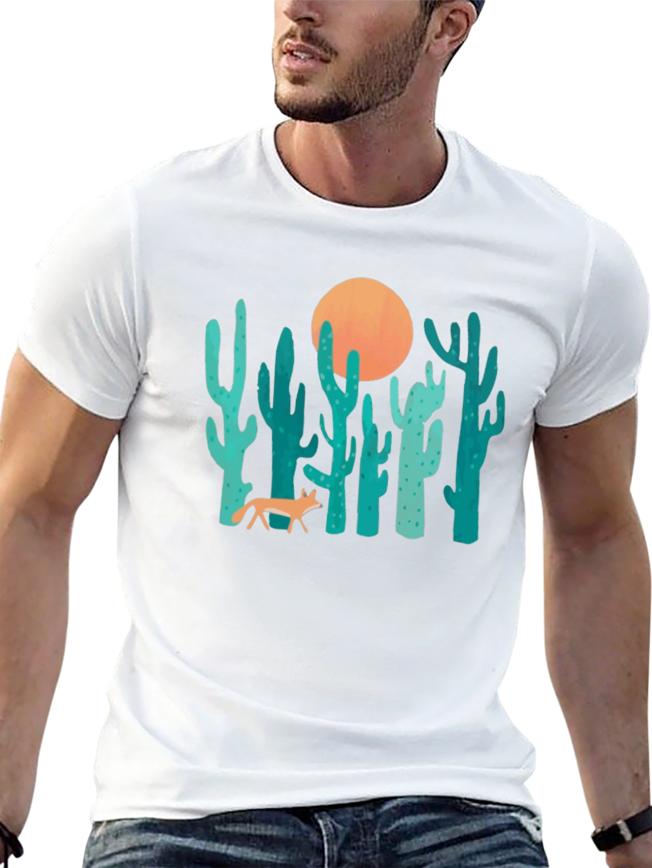 Desert Fox & Cactus Graphic T-Shirt