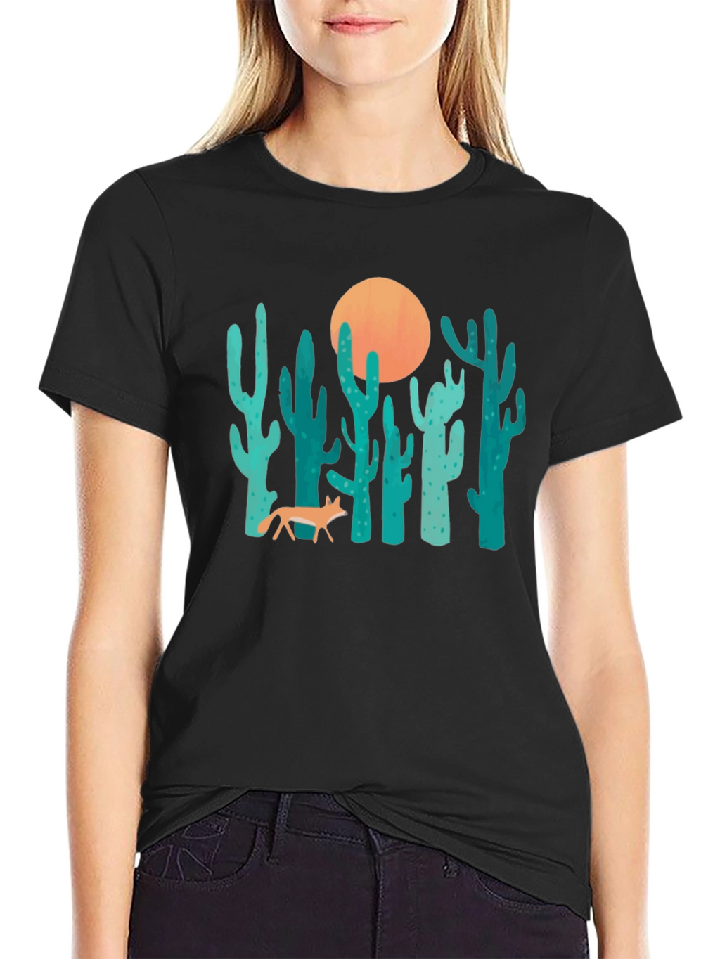 Desert Fox & Cactus Graphic T-Shirt