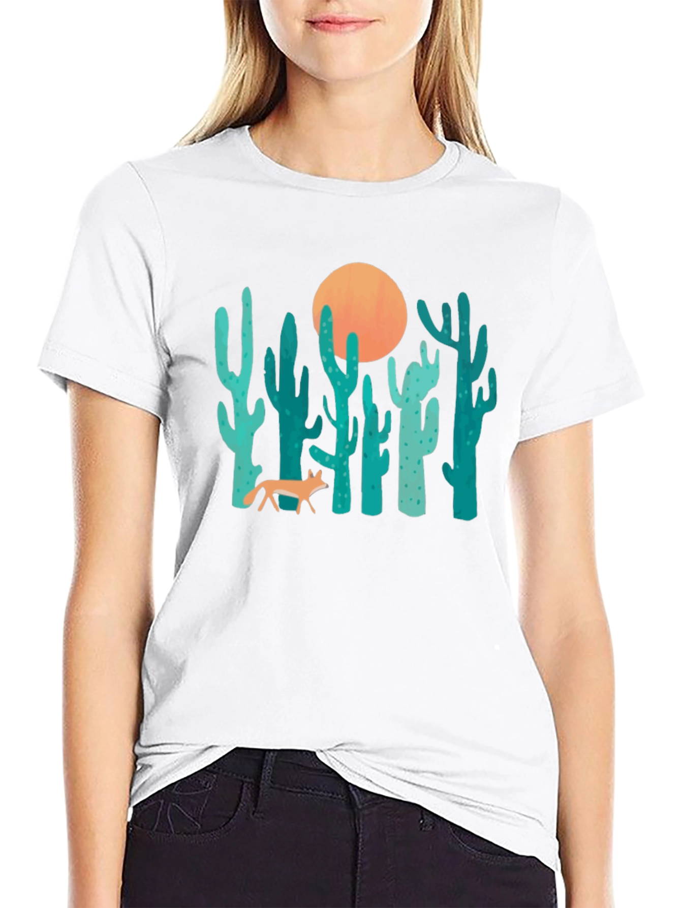 Desert Fox & Cactus Graphic T-Shirt