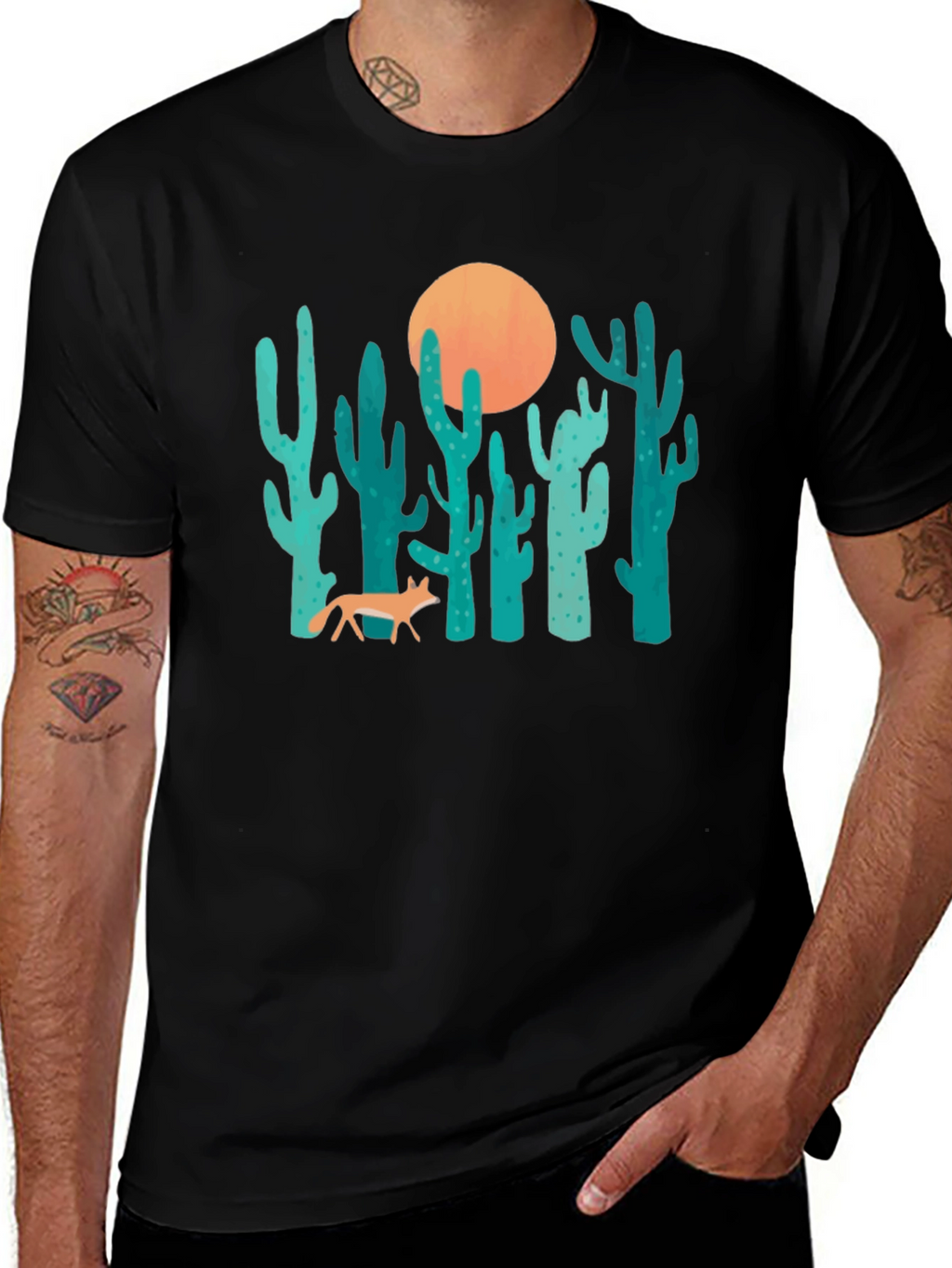 Desert Fox & Cactus Graphic T-Shirt