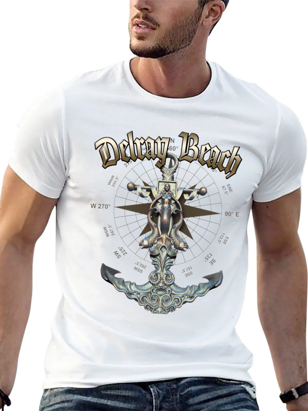 Delray Beach Anchor Compass Black T-Shirt