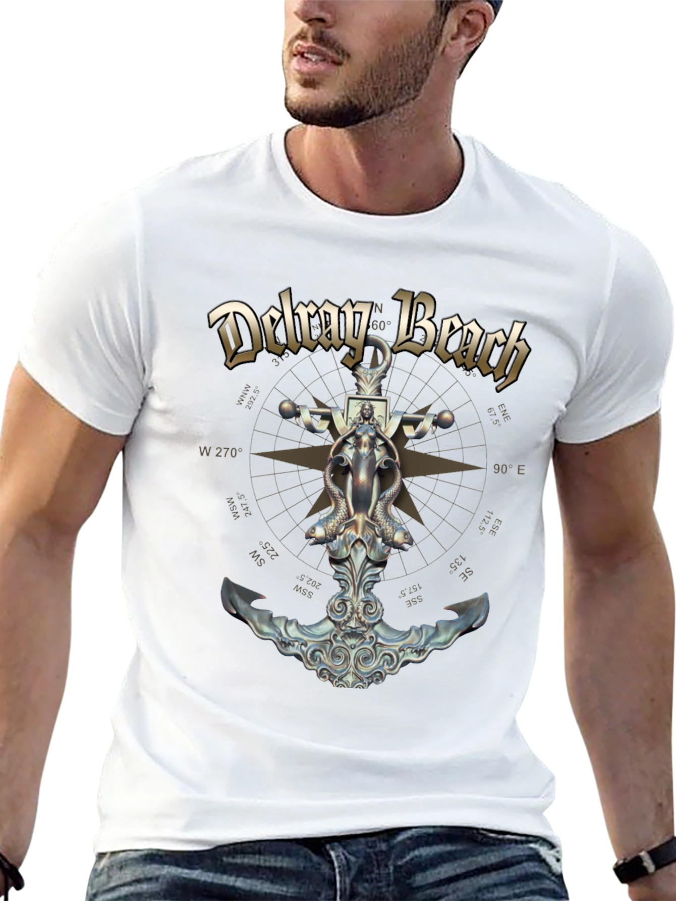 Delray Beach Anchor Compass Black T-Shirt