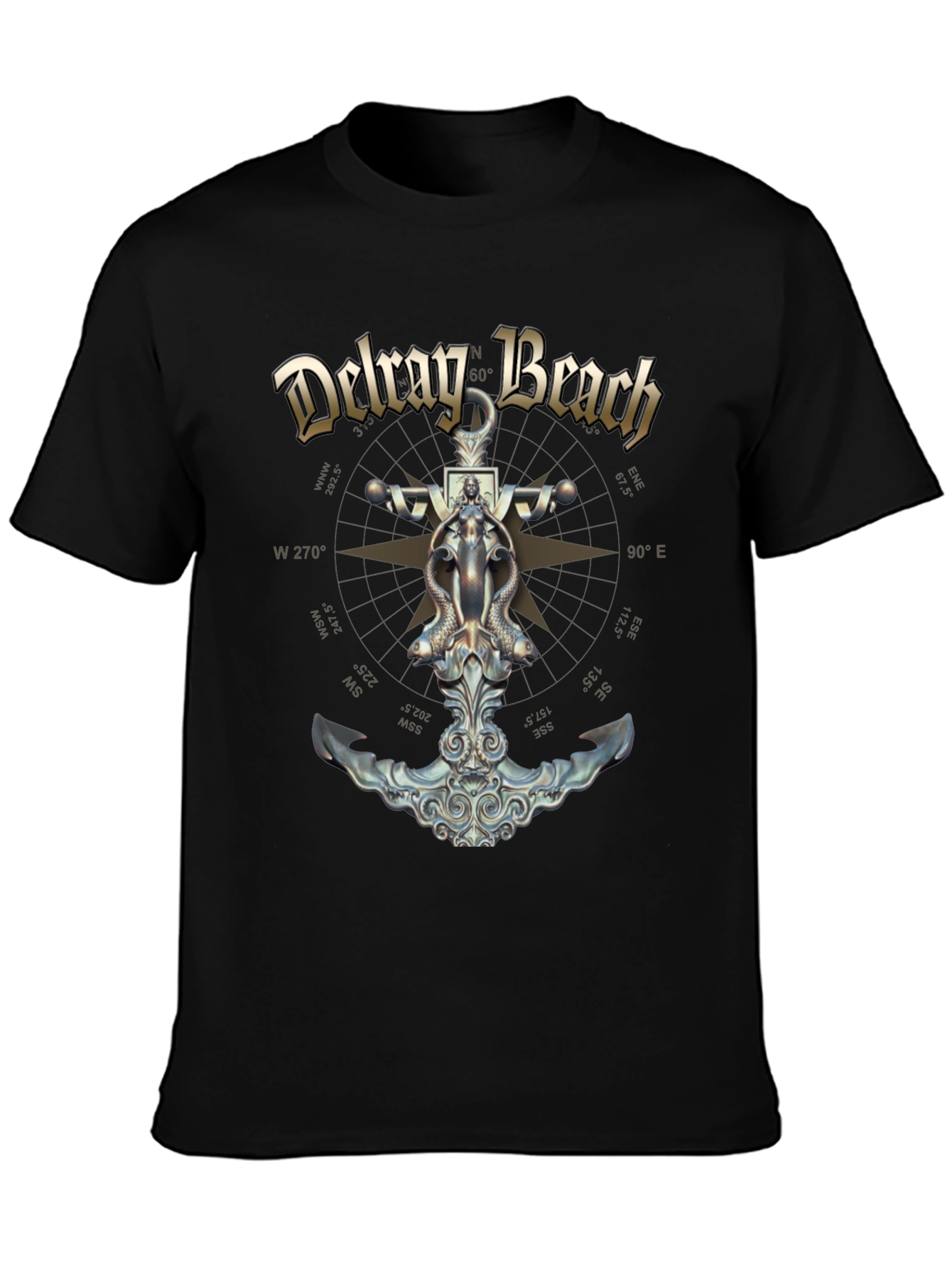 Delray Beach Anchor Compass Black T-Shirt
