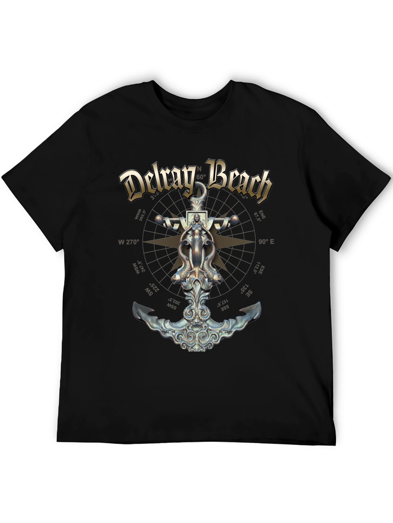 Delray Beach Anchor Compass Black T-Shirt