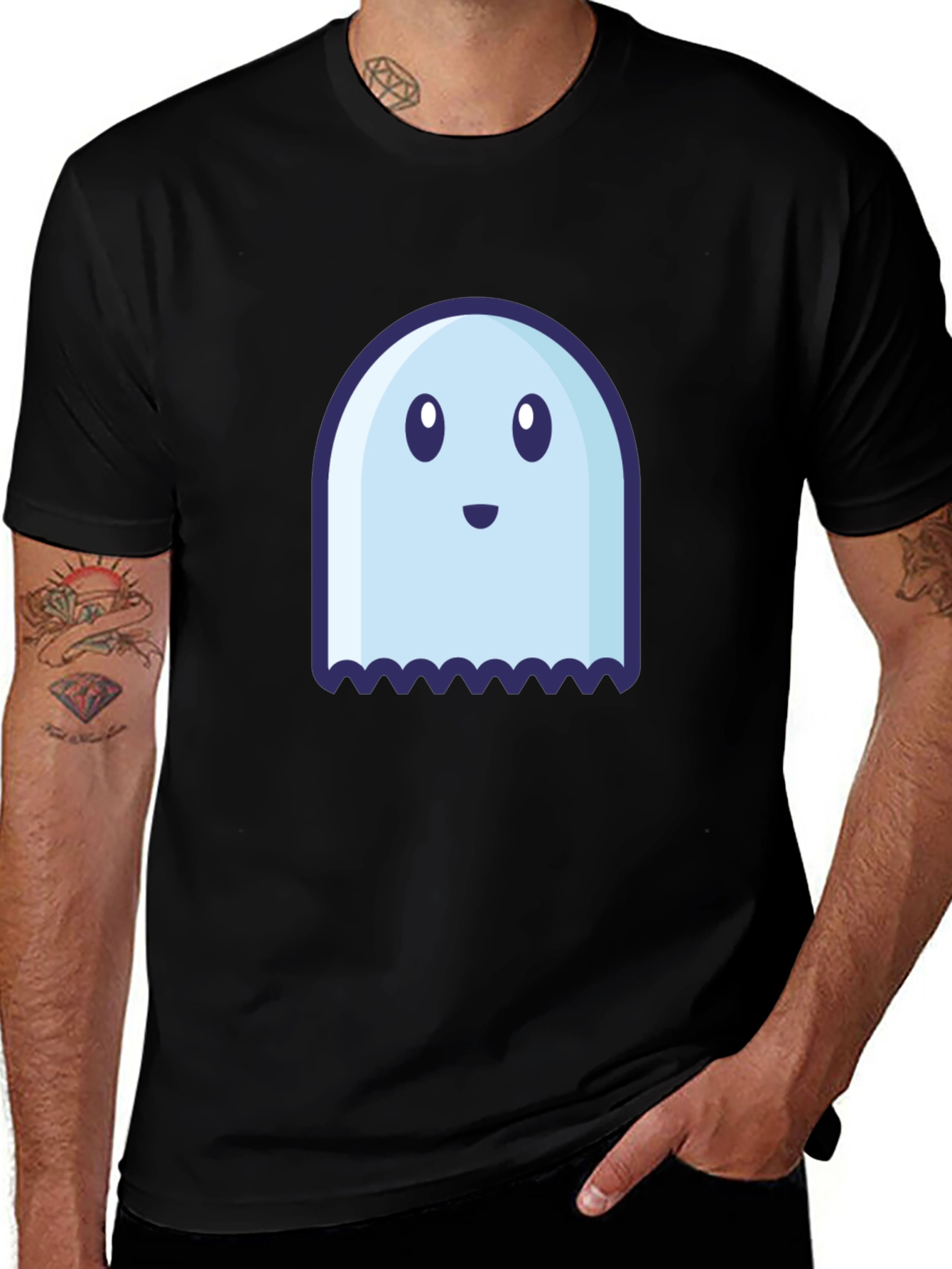 Cute Ghost Graphic Tee - Black Cotton Blend Shirt