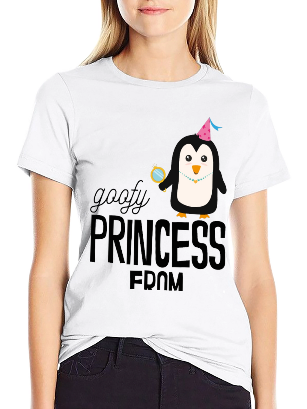 Goofy Princess Penguin Black T-Shirt