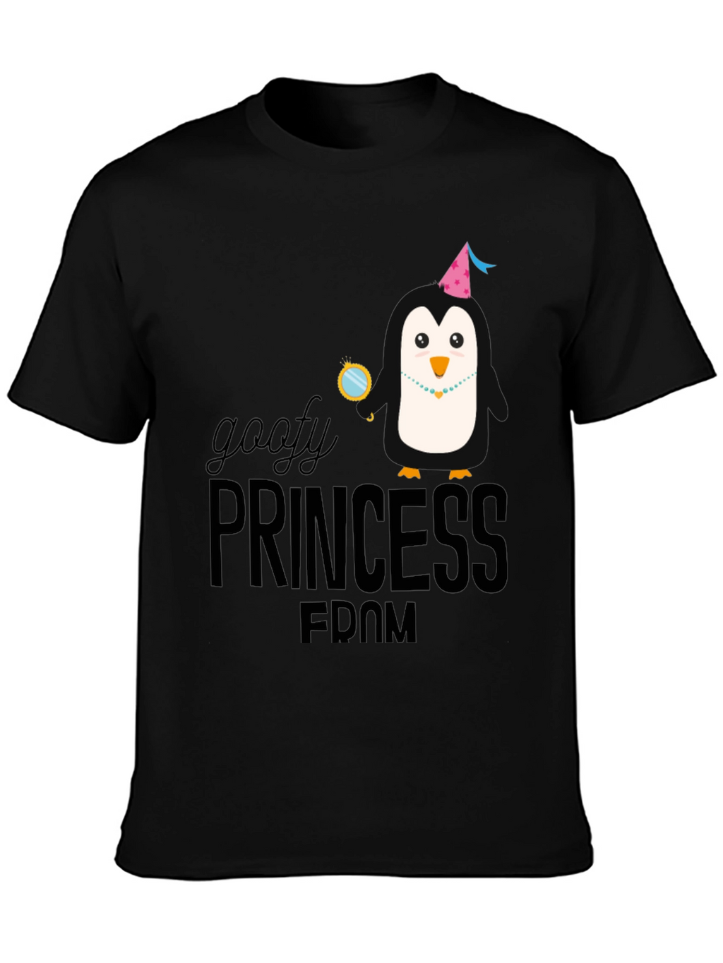 Goofy Princess Penguin Black T-Shirt