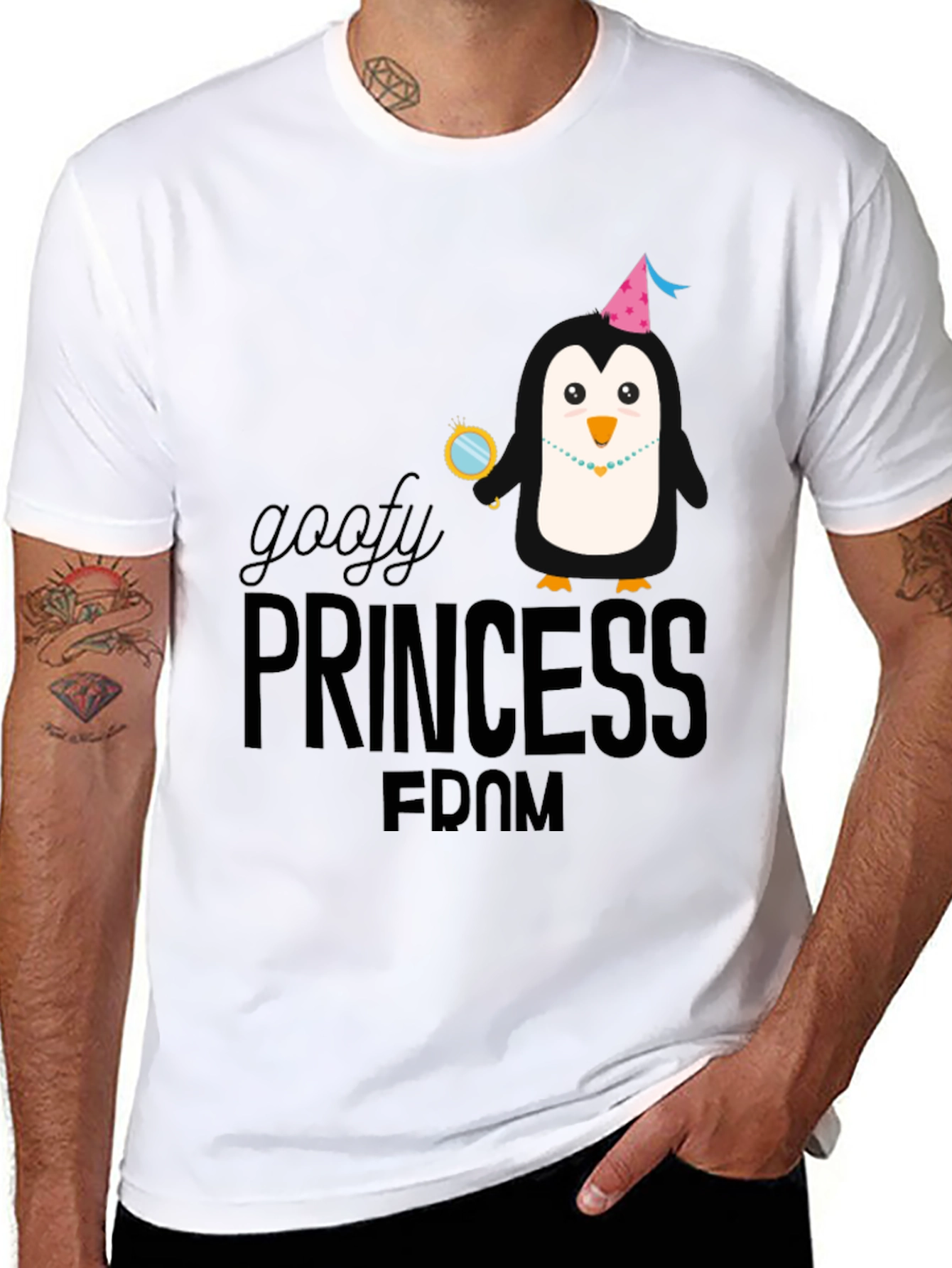 Goofy Princess Penguin Black T-Shirt
