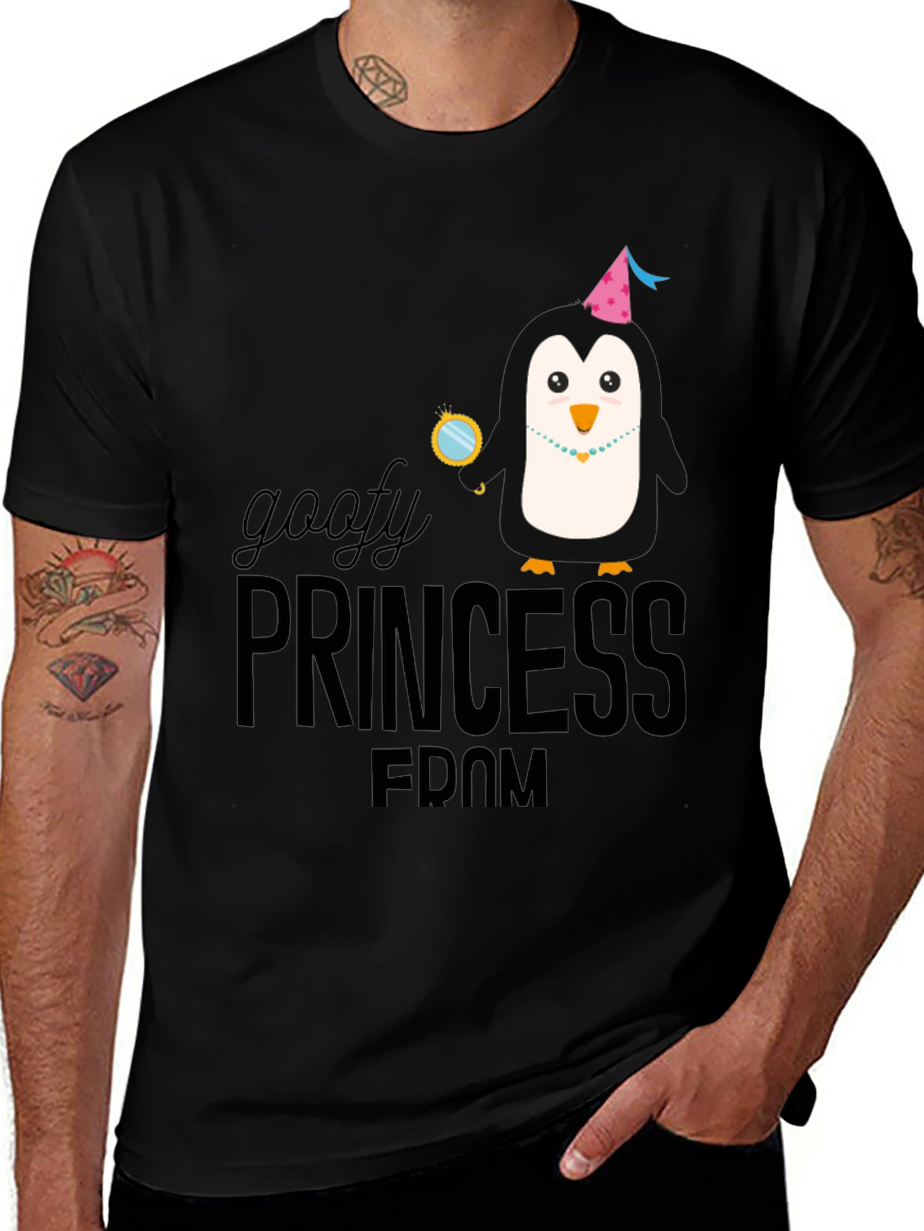 Goofy Princess Penguin Black T-Shirt