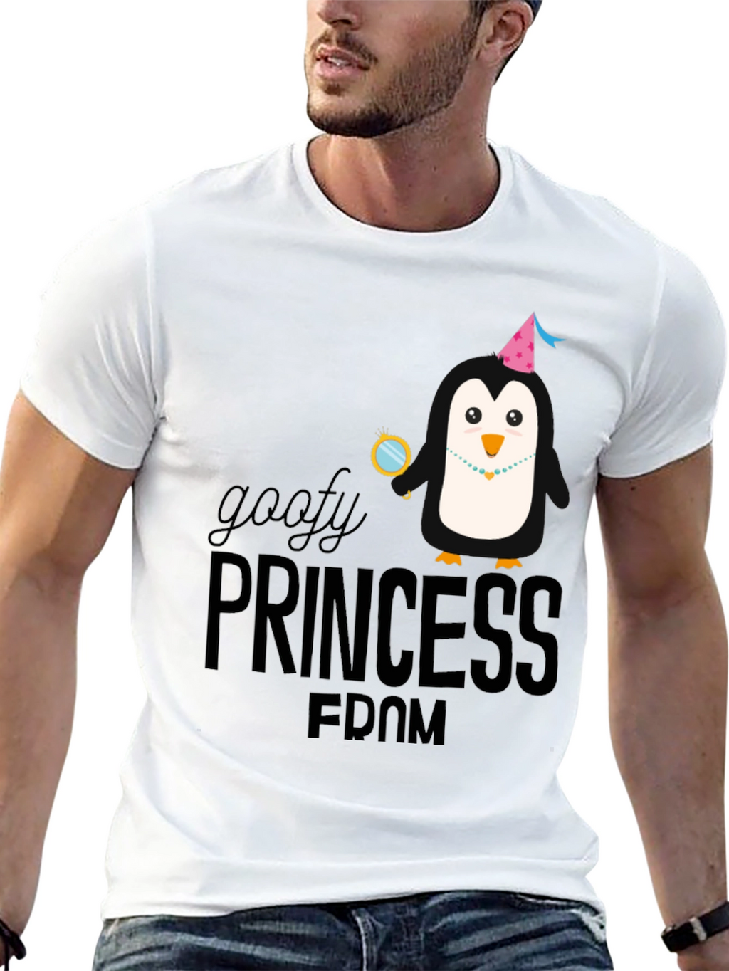 Goofy Princess Penguin Black T-Shirt