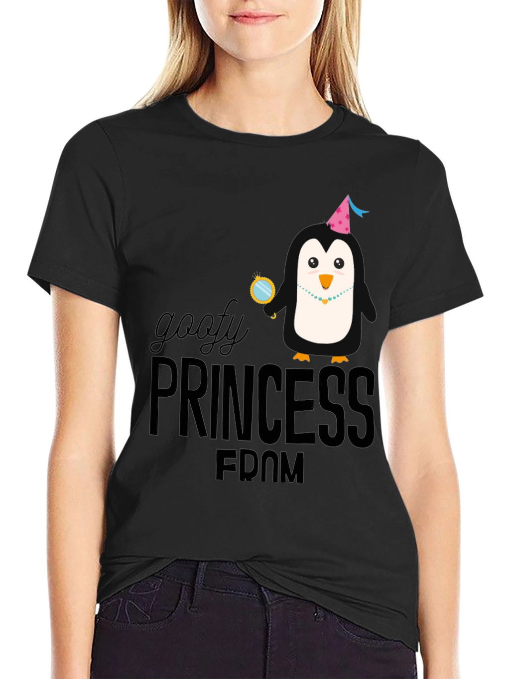 Goofy Princess Penguin Black T-Shirt