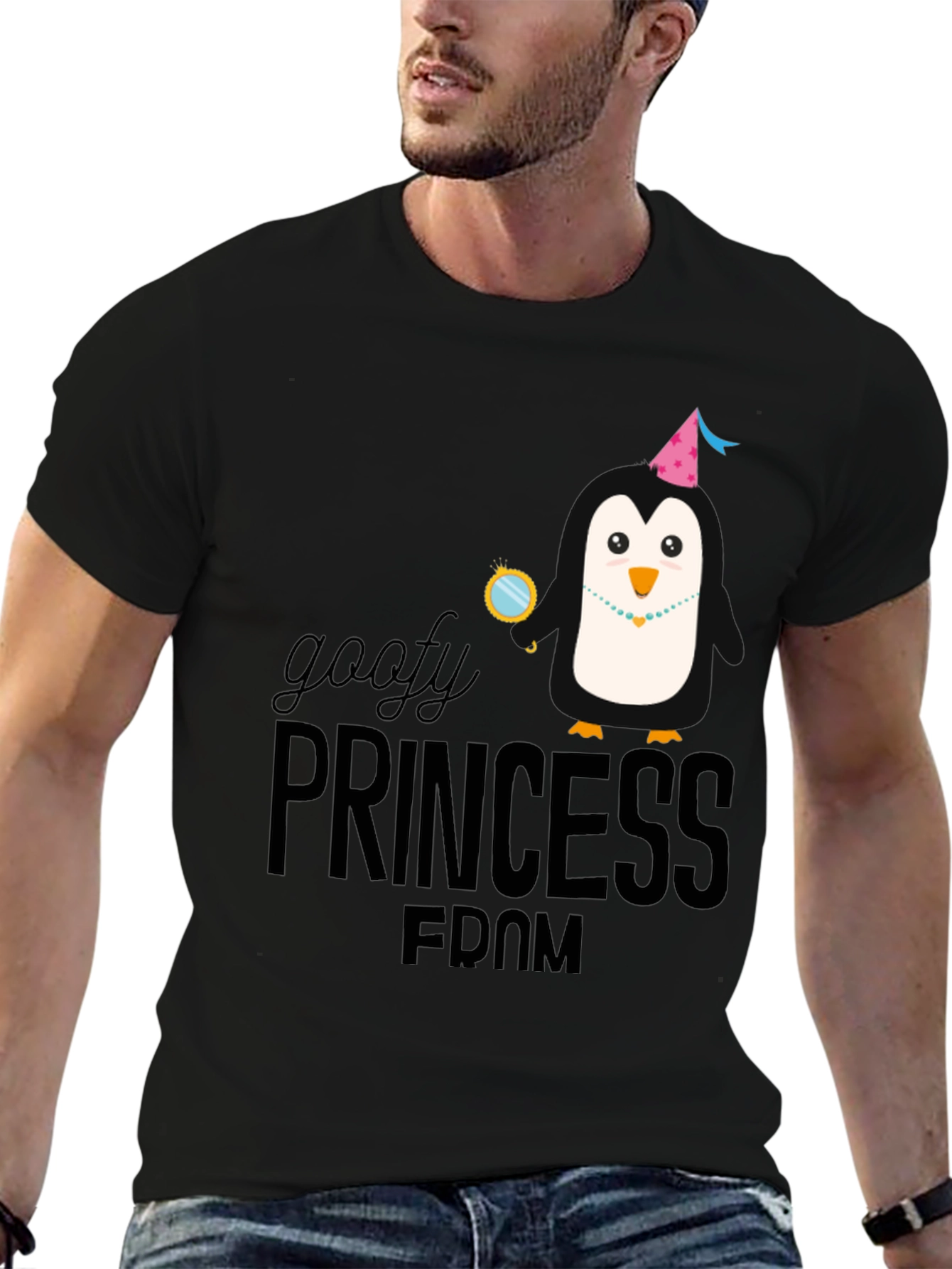 Goofy Princess Penguin Black T-Shirt