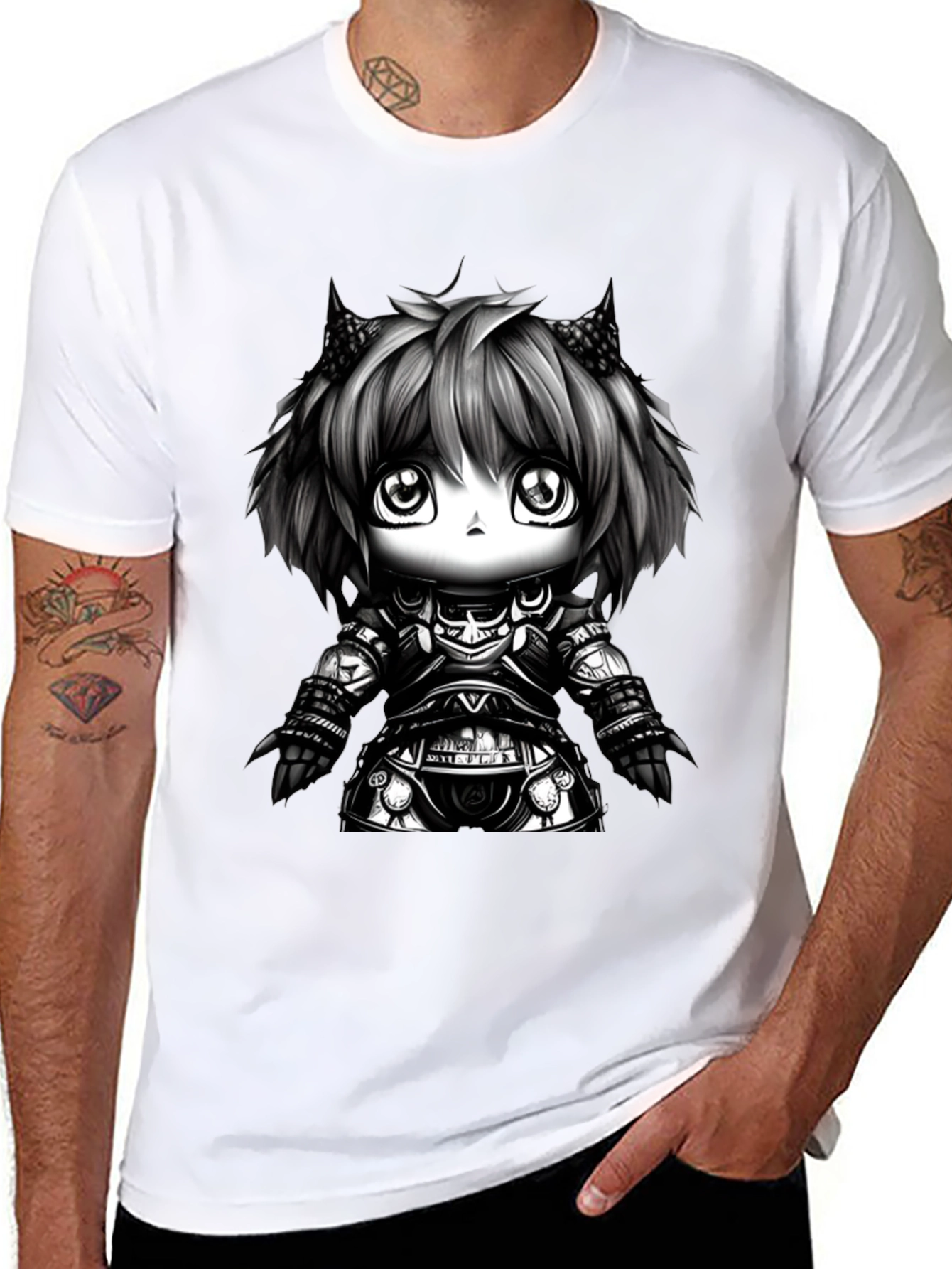 Anime Knight Graphic Tee - Black
