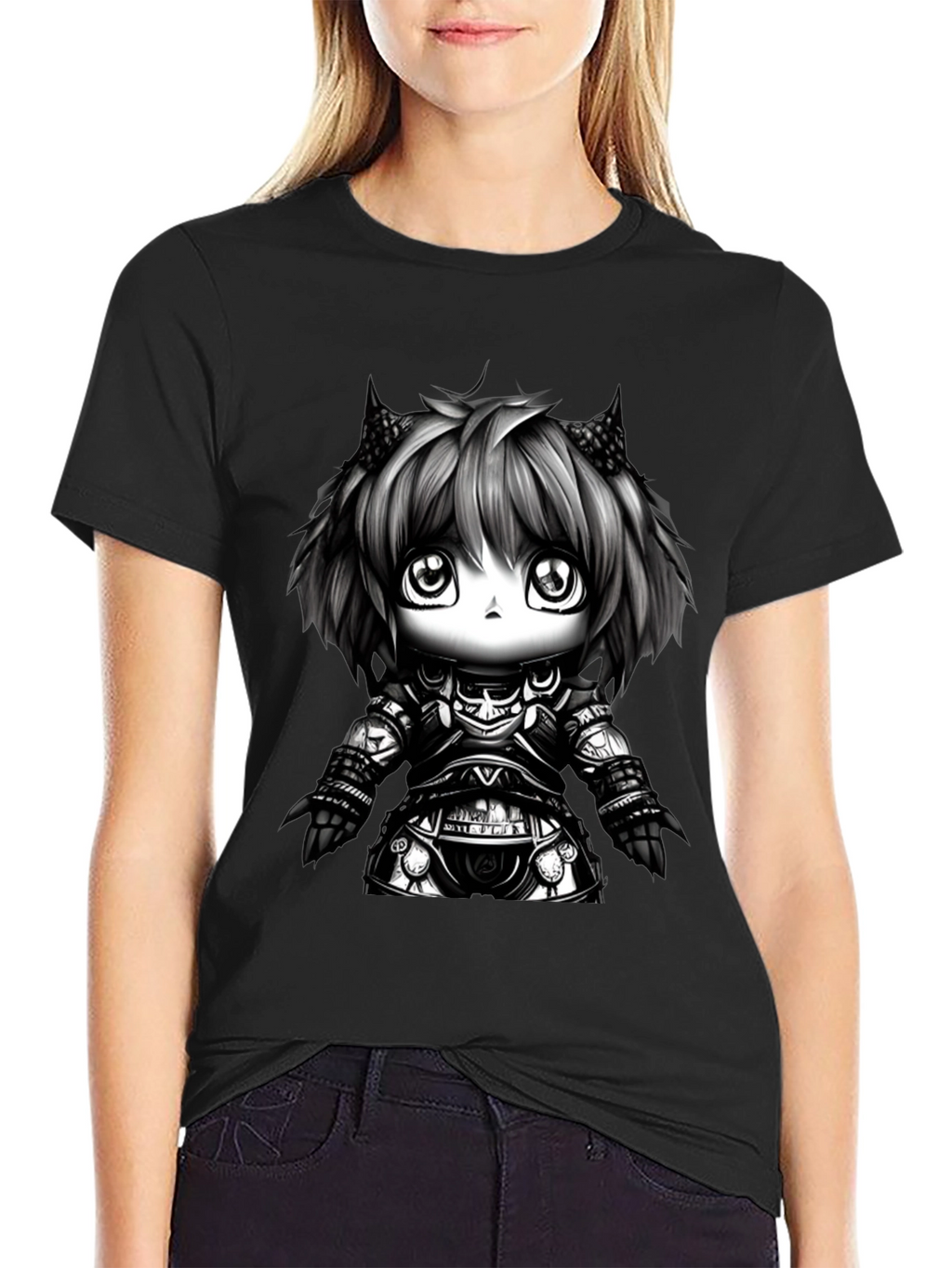 Anime Knight Graphic Tee - Black