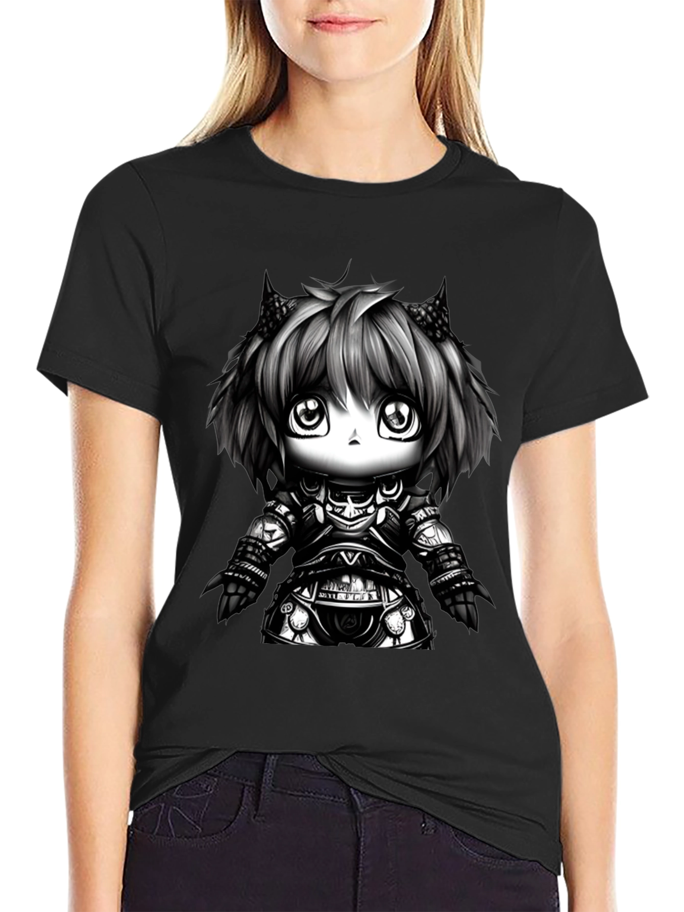 Anime Knight Graphic Tee - Black
