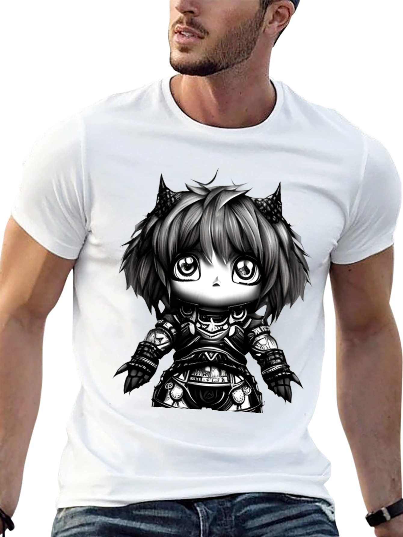 Anime Knight Graphic Tee - Black