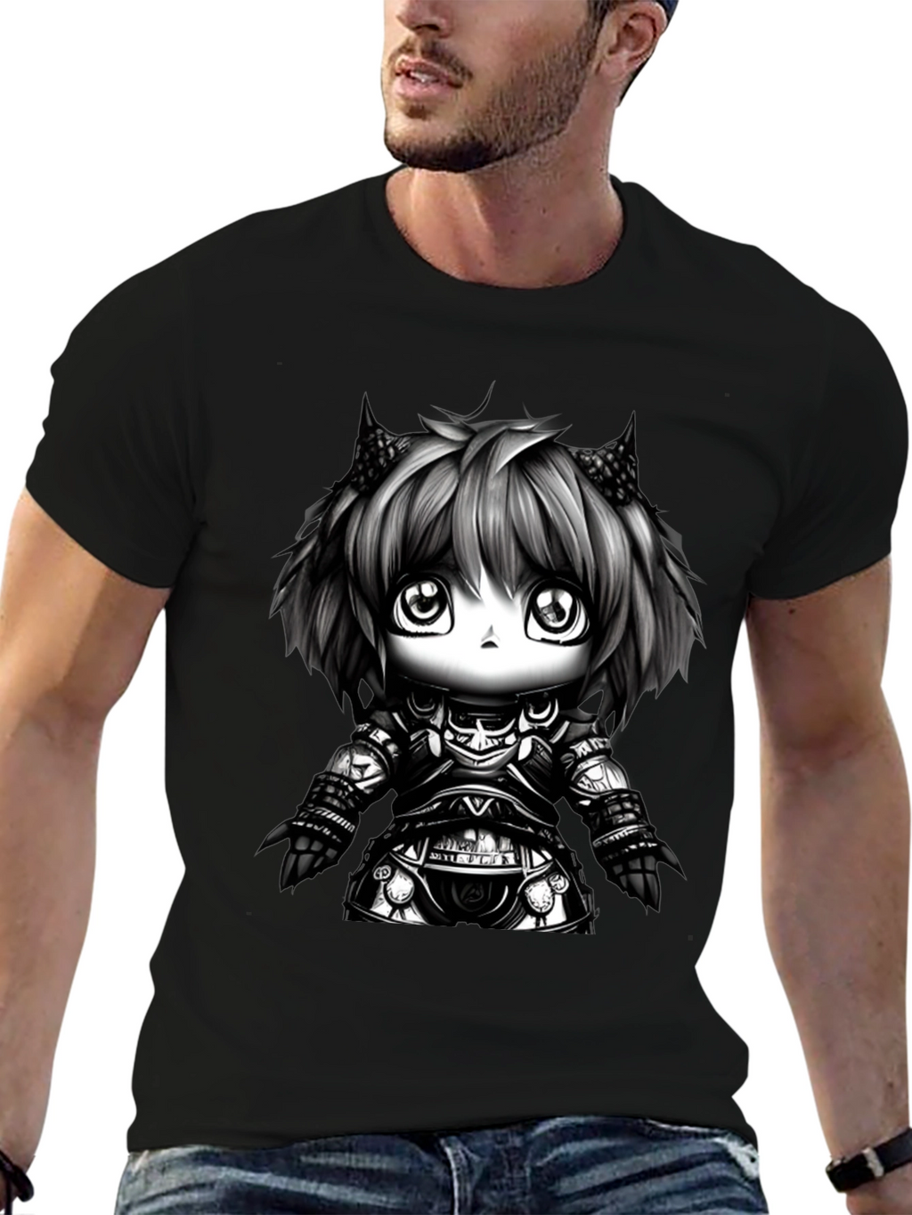 Anime Knight Graphic Tee - Black