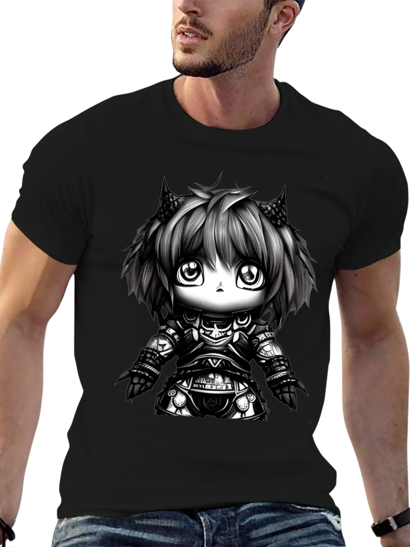 Anime Knight Graphic Tee - Black