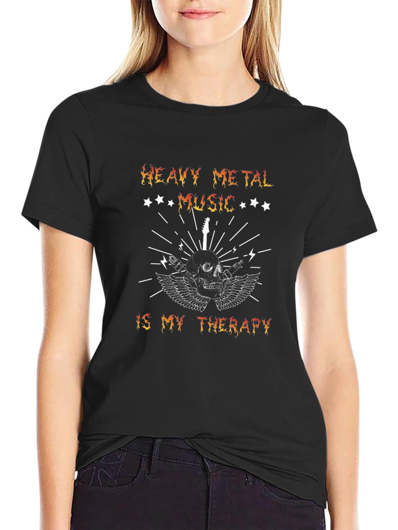 Heavy Metal Music Therapy Skull Graphic T-Shirt