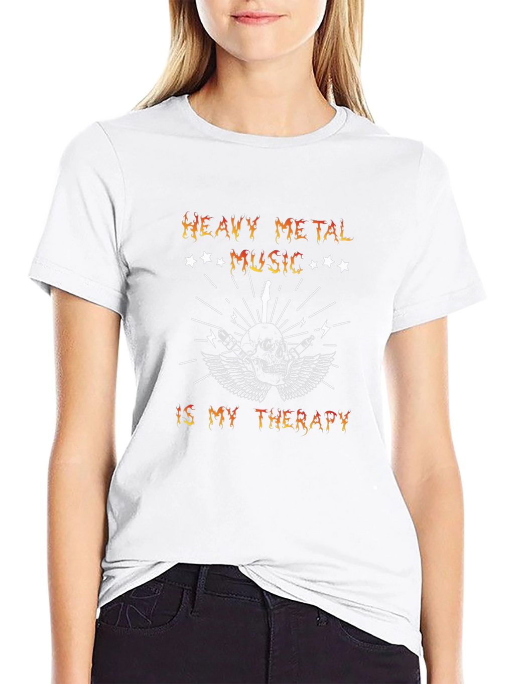 Heavy Metal Music Therapy Skull Graphic T-Shirt