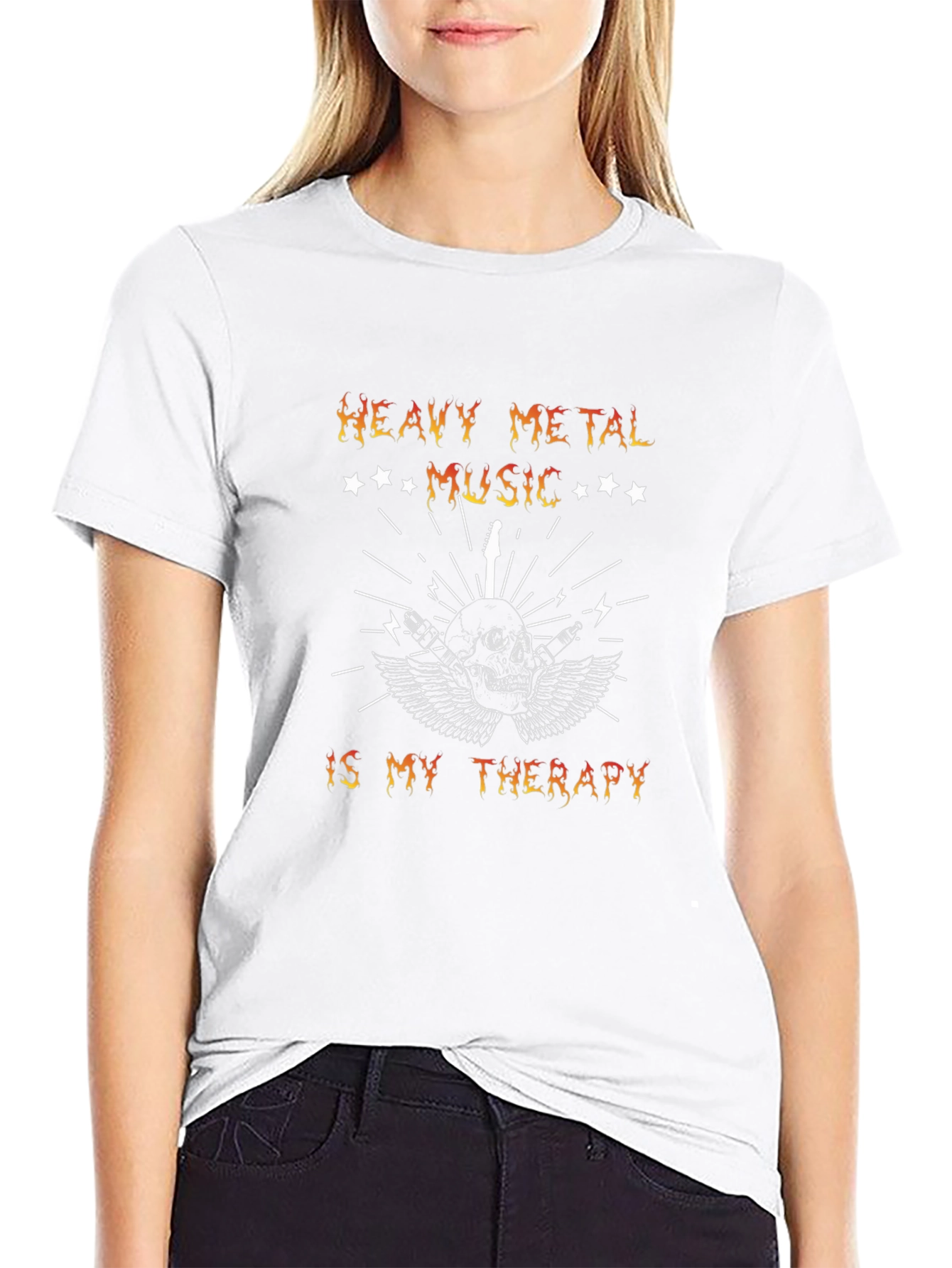 Heavy Metal Music Therapy Skull Graphic T-Shirt