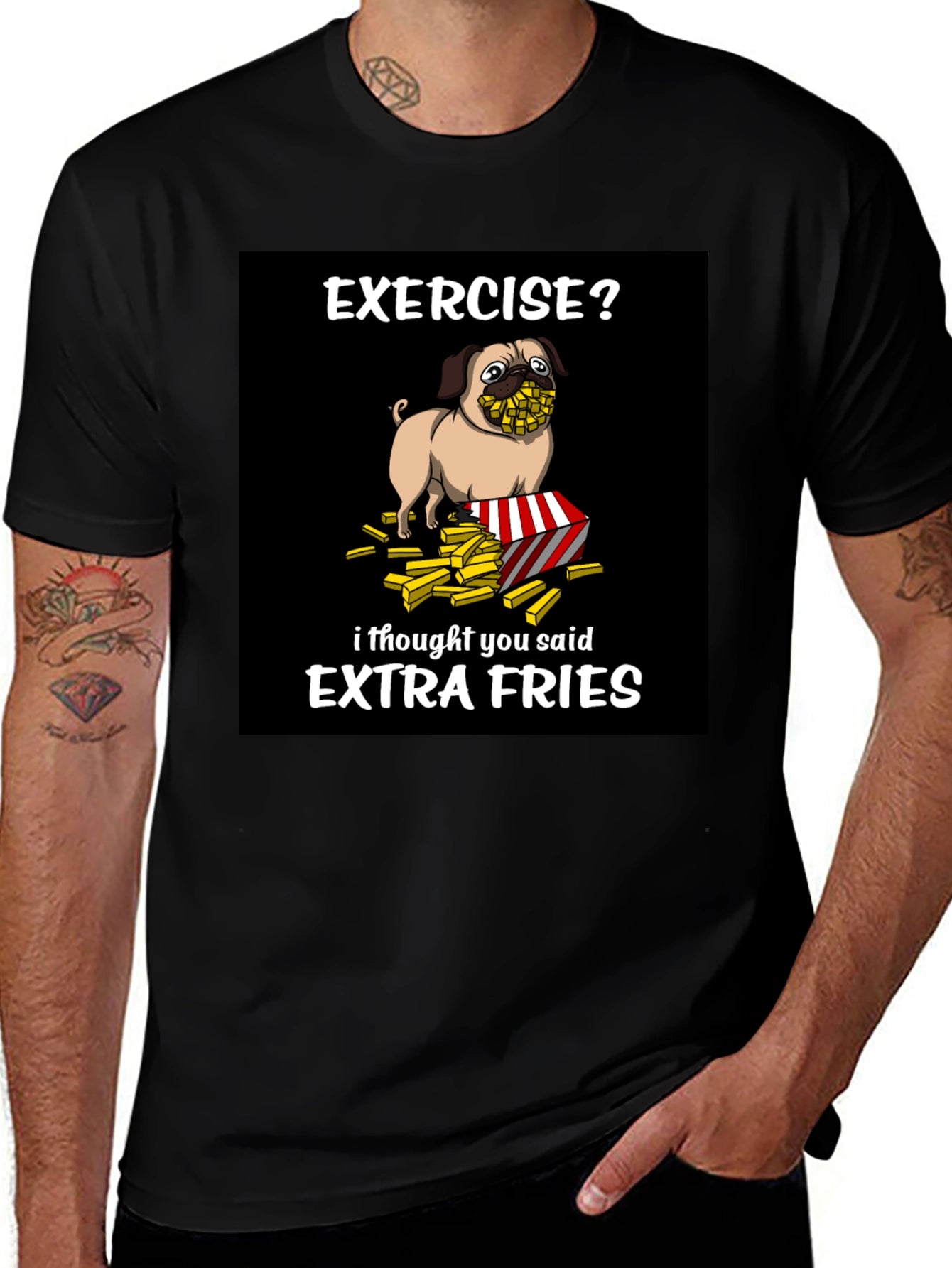 Funny Pug Extra Fries Graphic T-Shirt
