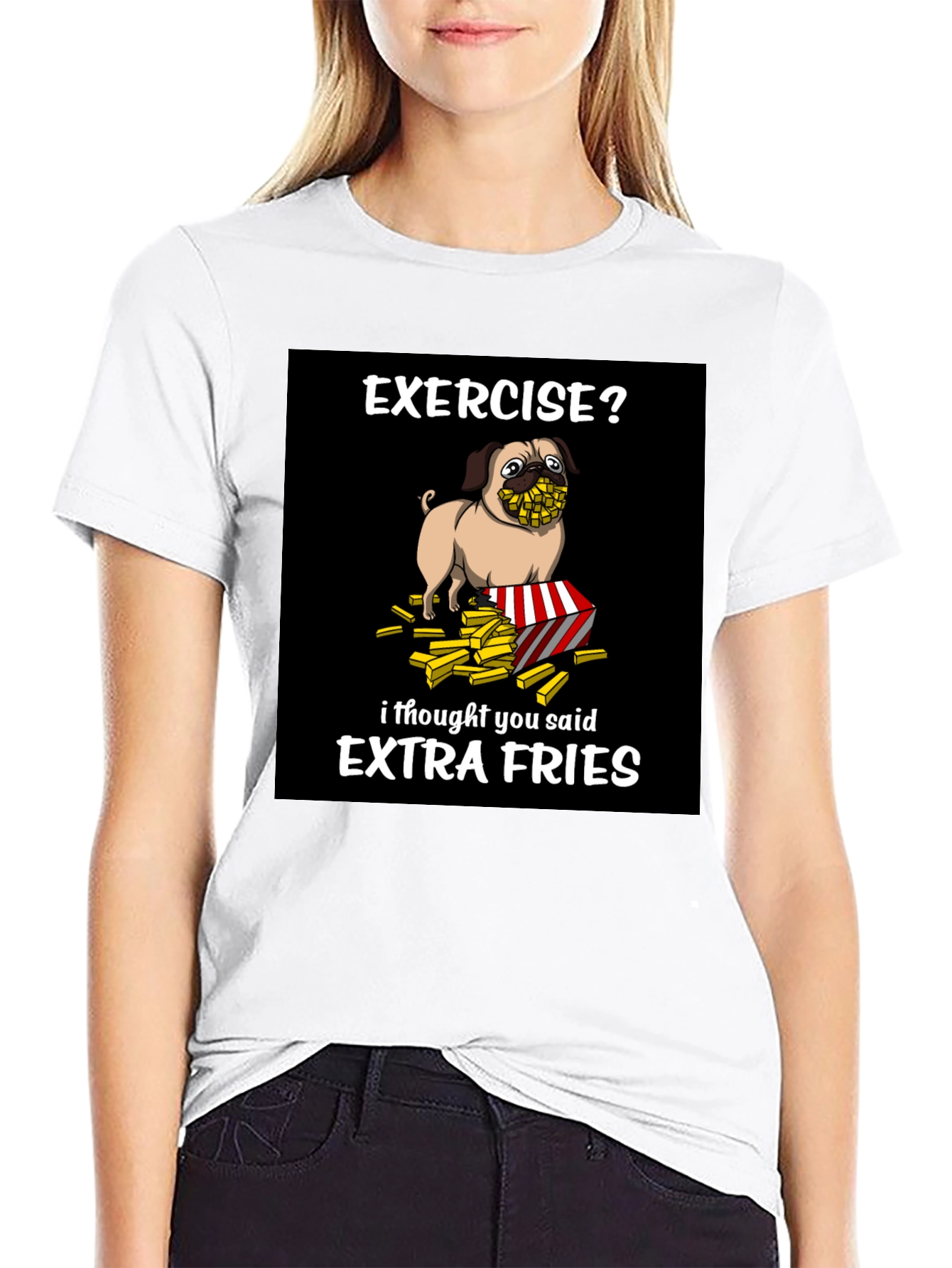 Funny Pug Extra Fries Graphic T-Shirt