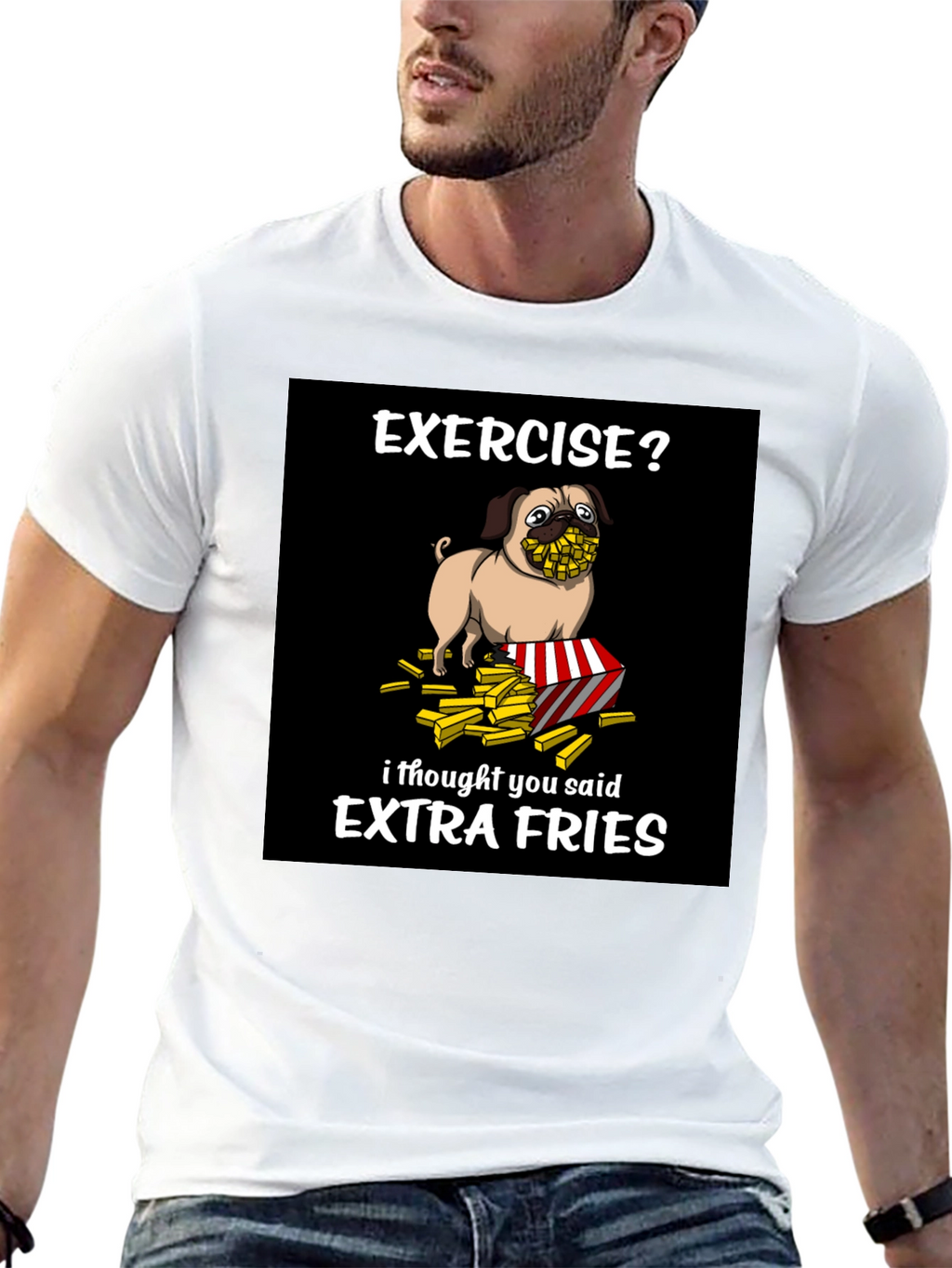 Funny Pug Extra Fries Graphic T-Shirt