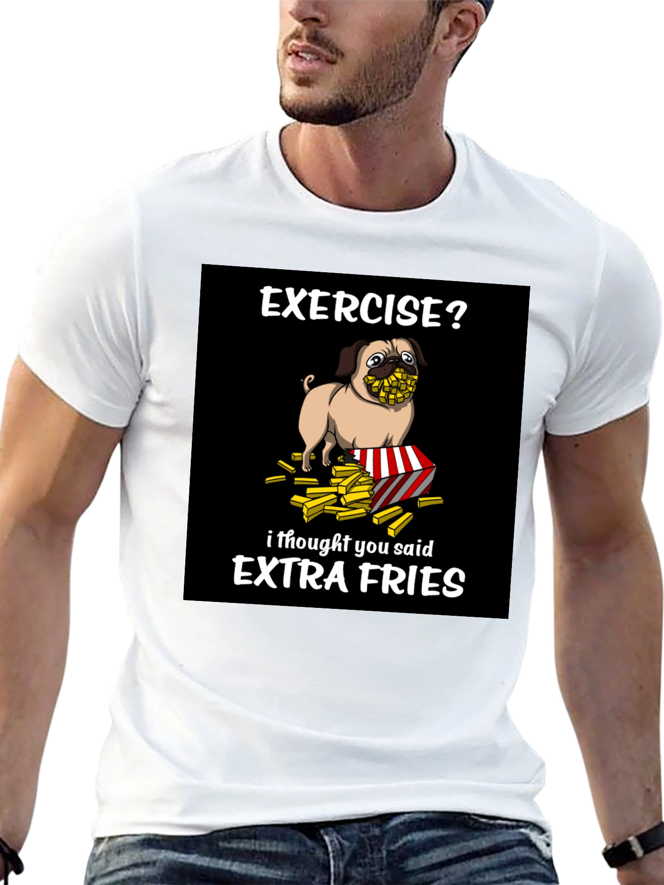 Funny Pug Extra Fries Graphic T-Shirt
