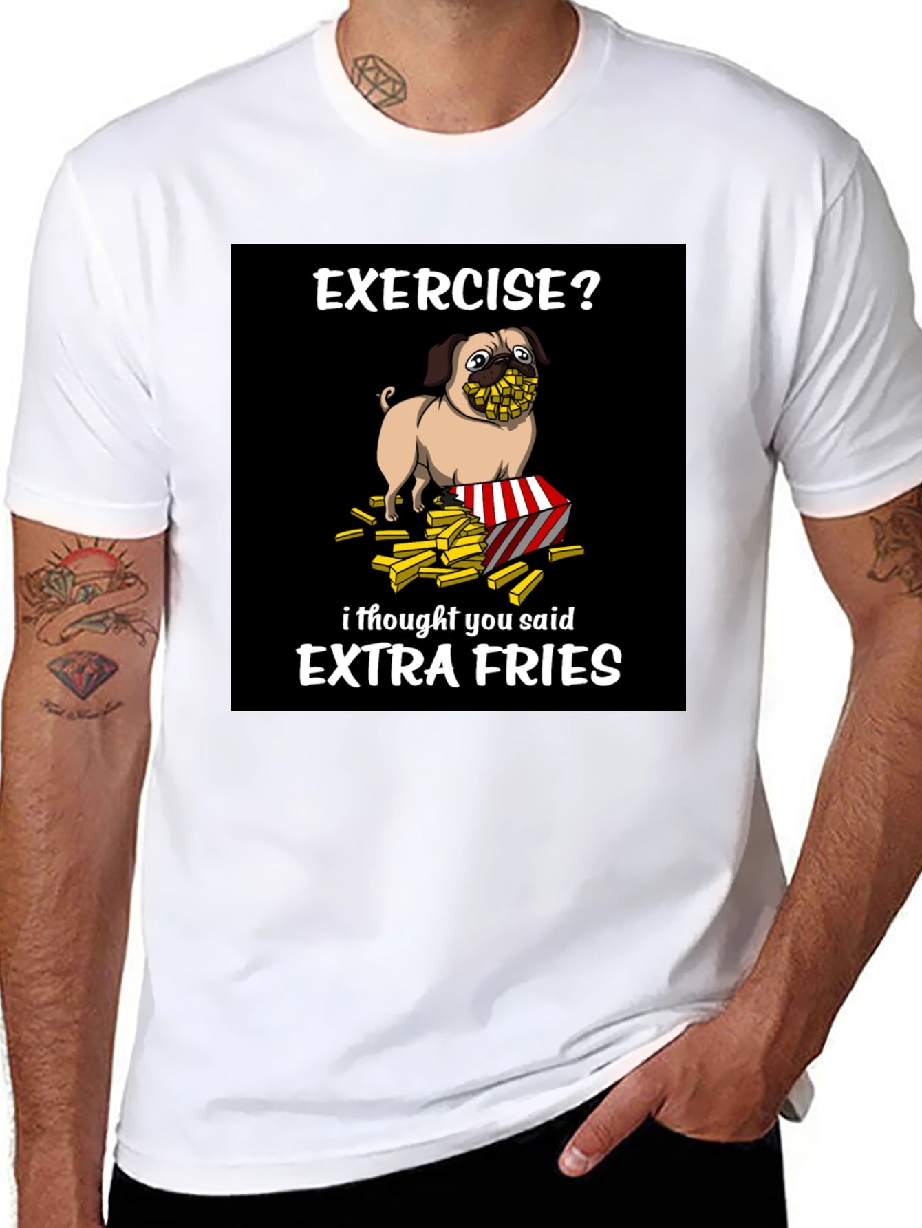 Funny Pug Extra Fries Graphic T-Shirt