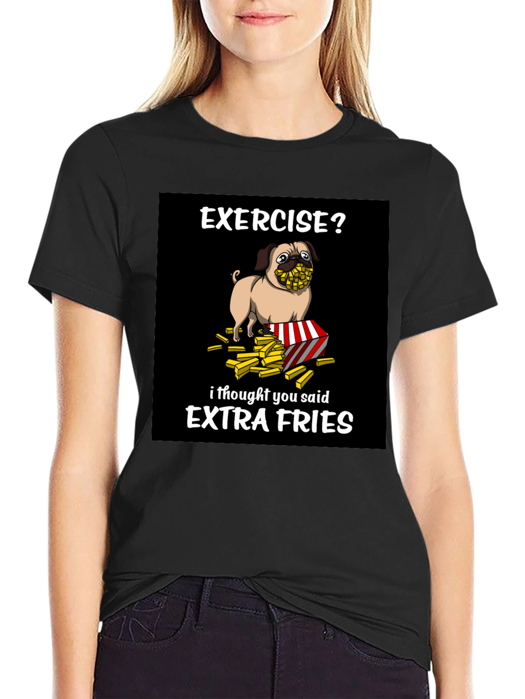Funny Pug Extra Fries Graphic T-Shirt