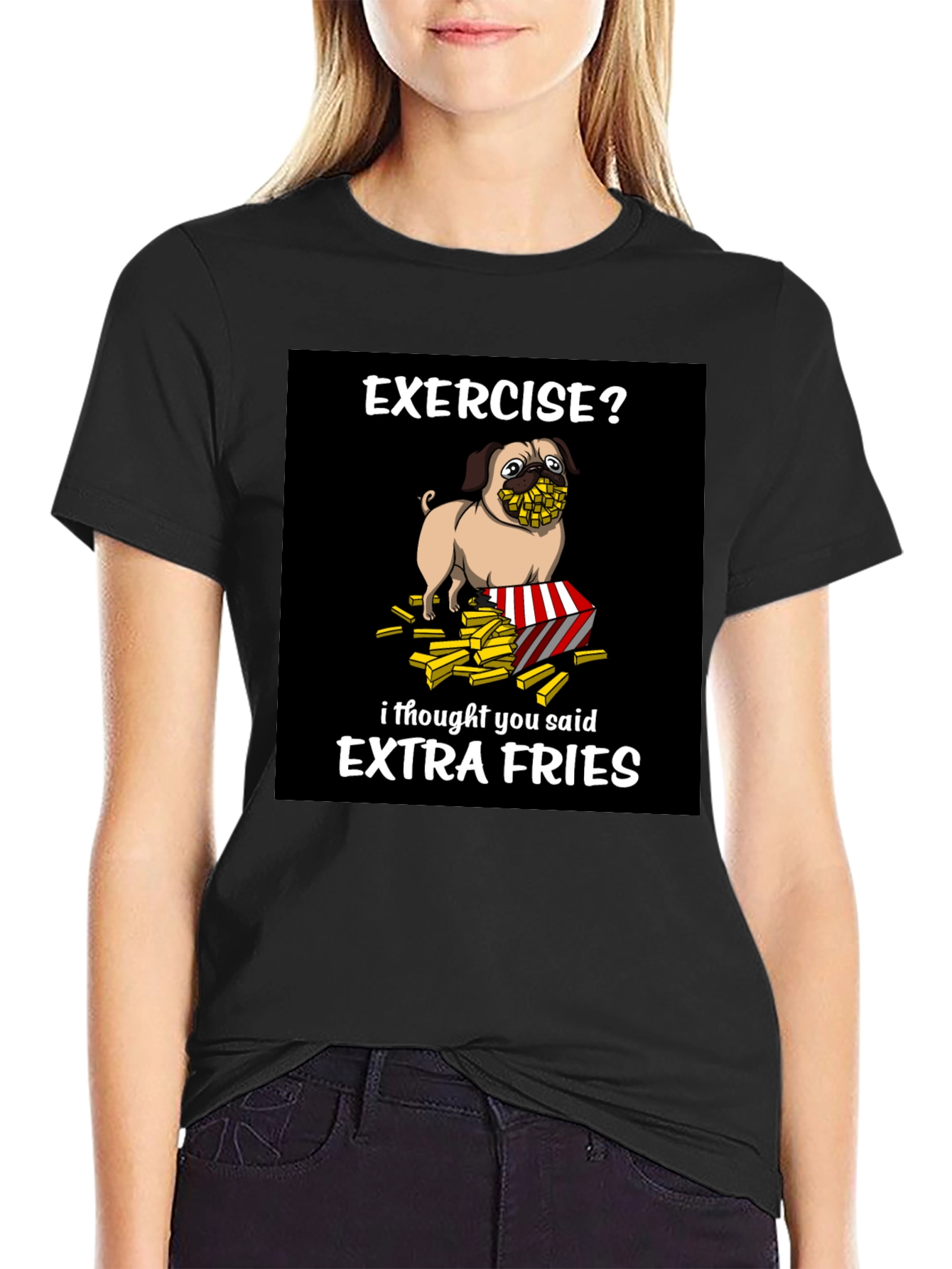 Funny Pug Extra Fries Graphic T-Shirt