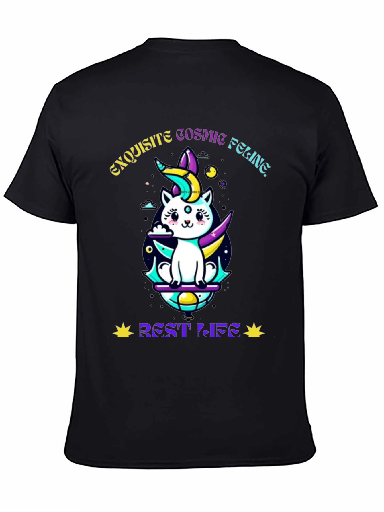 Exquisite Cosmic Feline Graphic T-Shirt