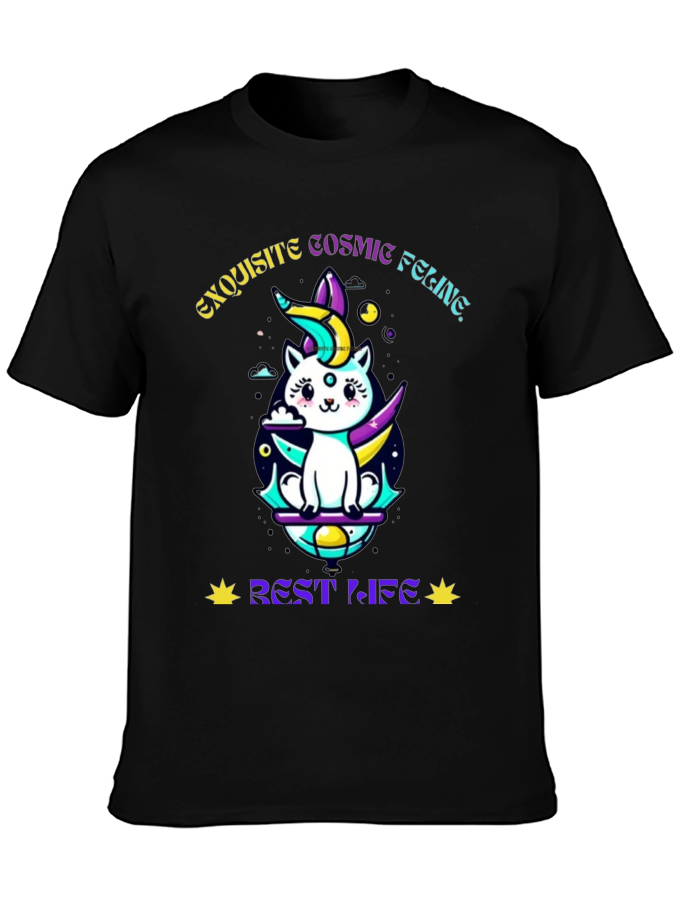 Exquisite Cosmic Feline Graphic T-Shirt