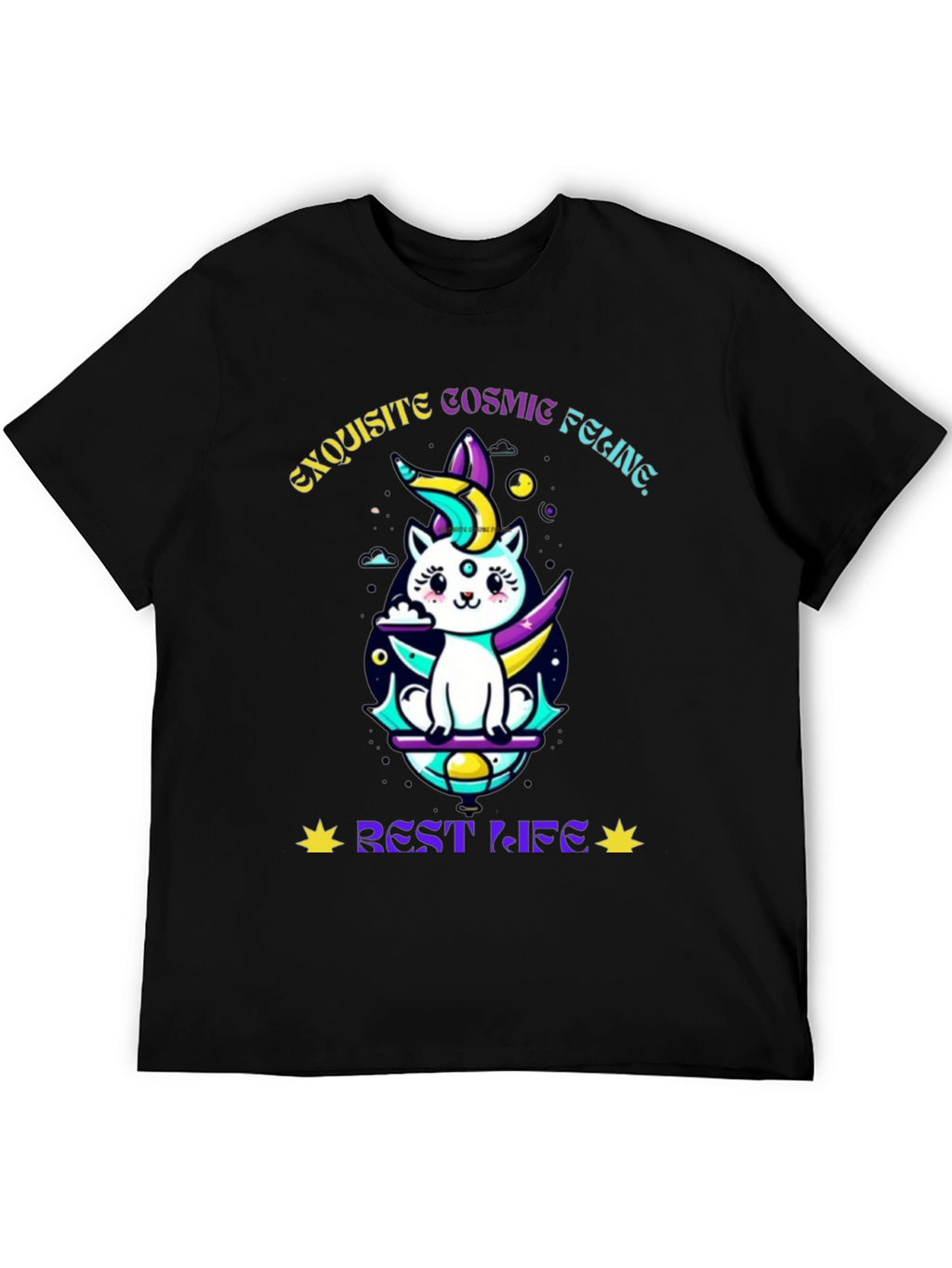 Exquisite Cosmic Feline Graphic T-Shirt
