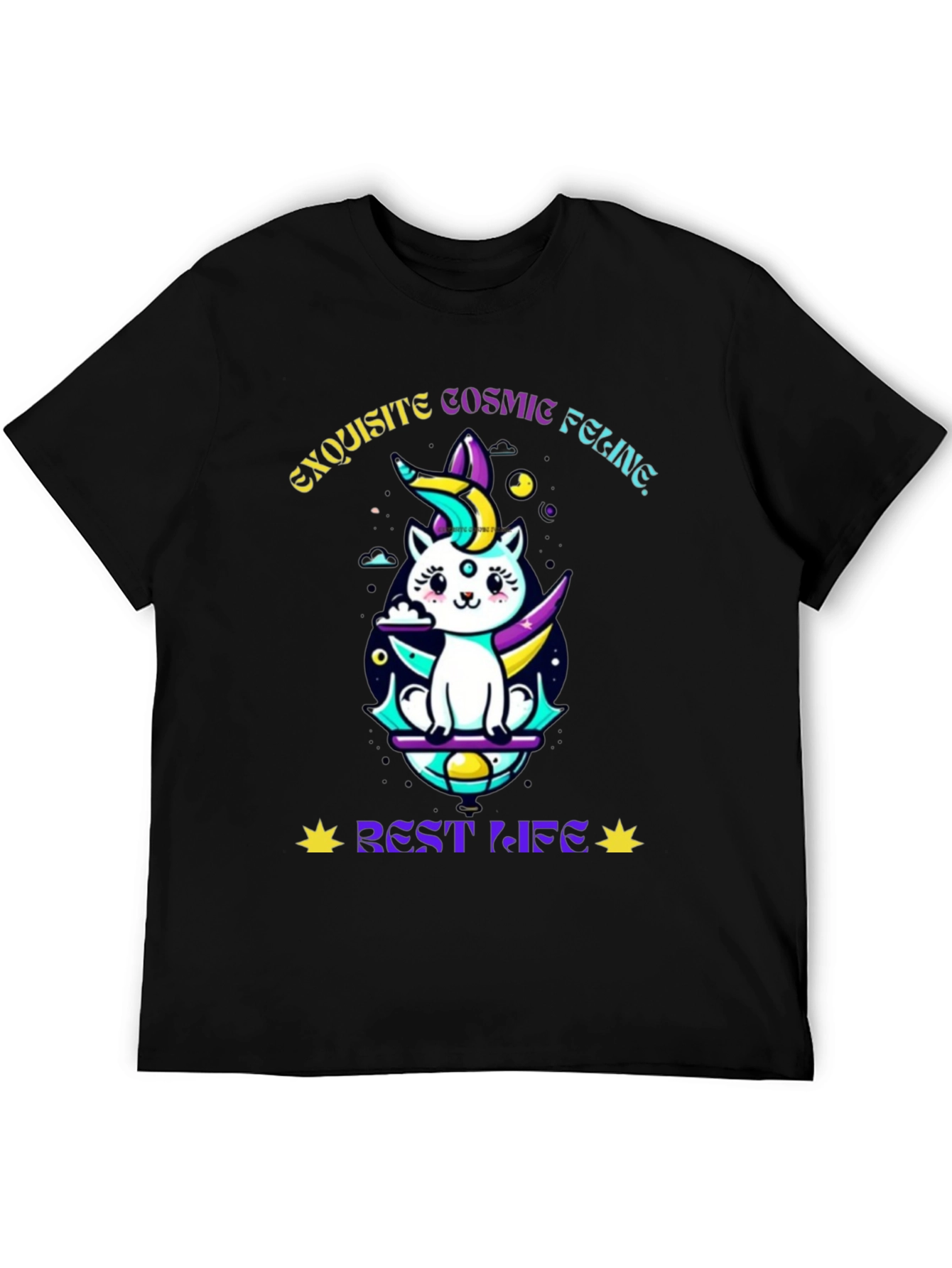 Exquisite Cosmic Feline Graphic T-Shirt