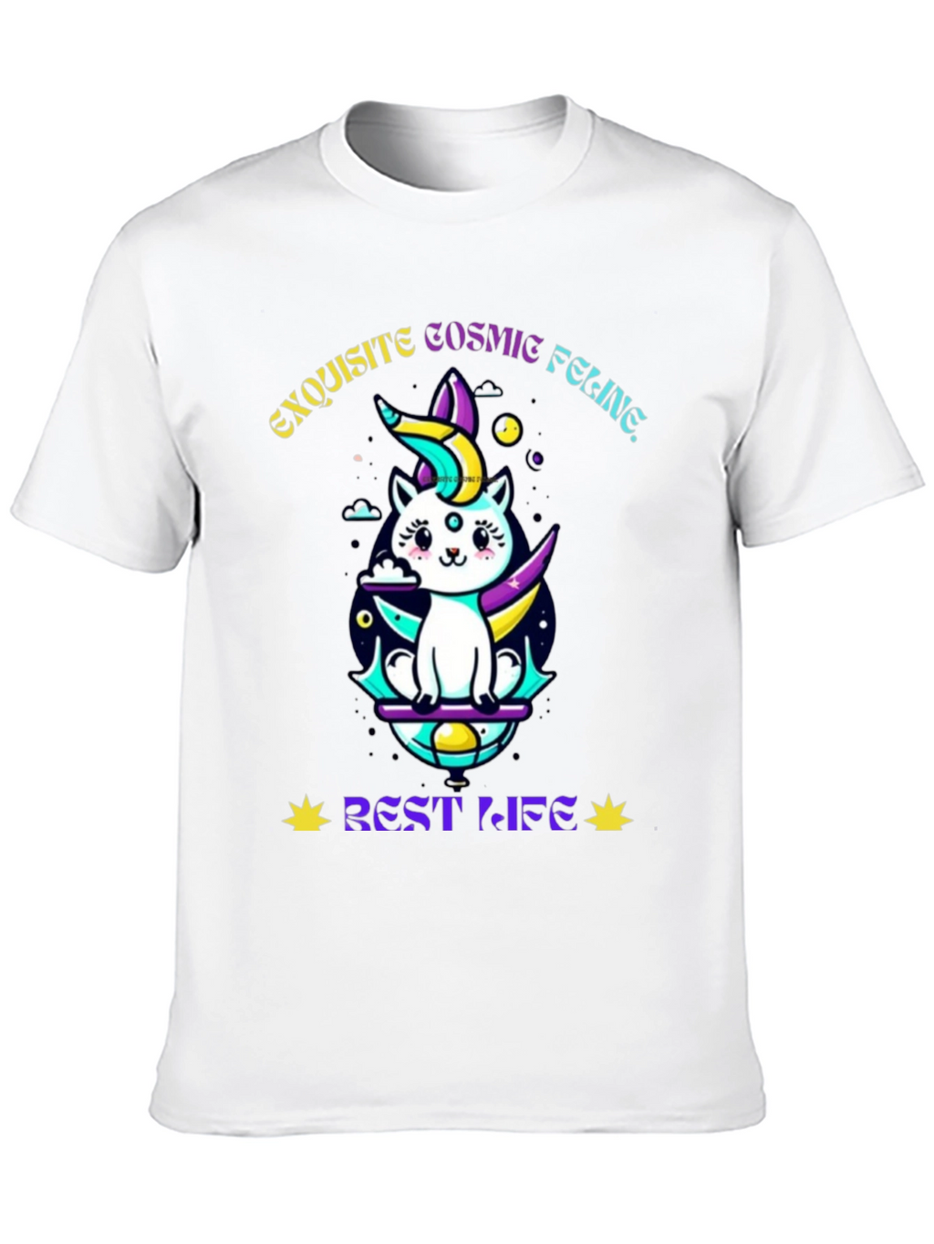 Exquisite Cosmic Feline Graphic T-Shirt