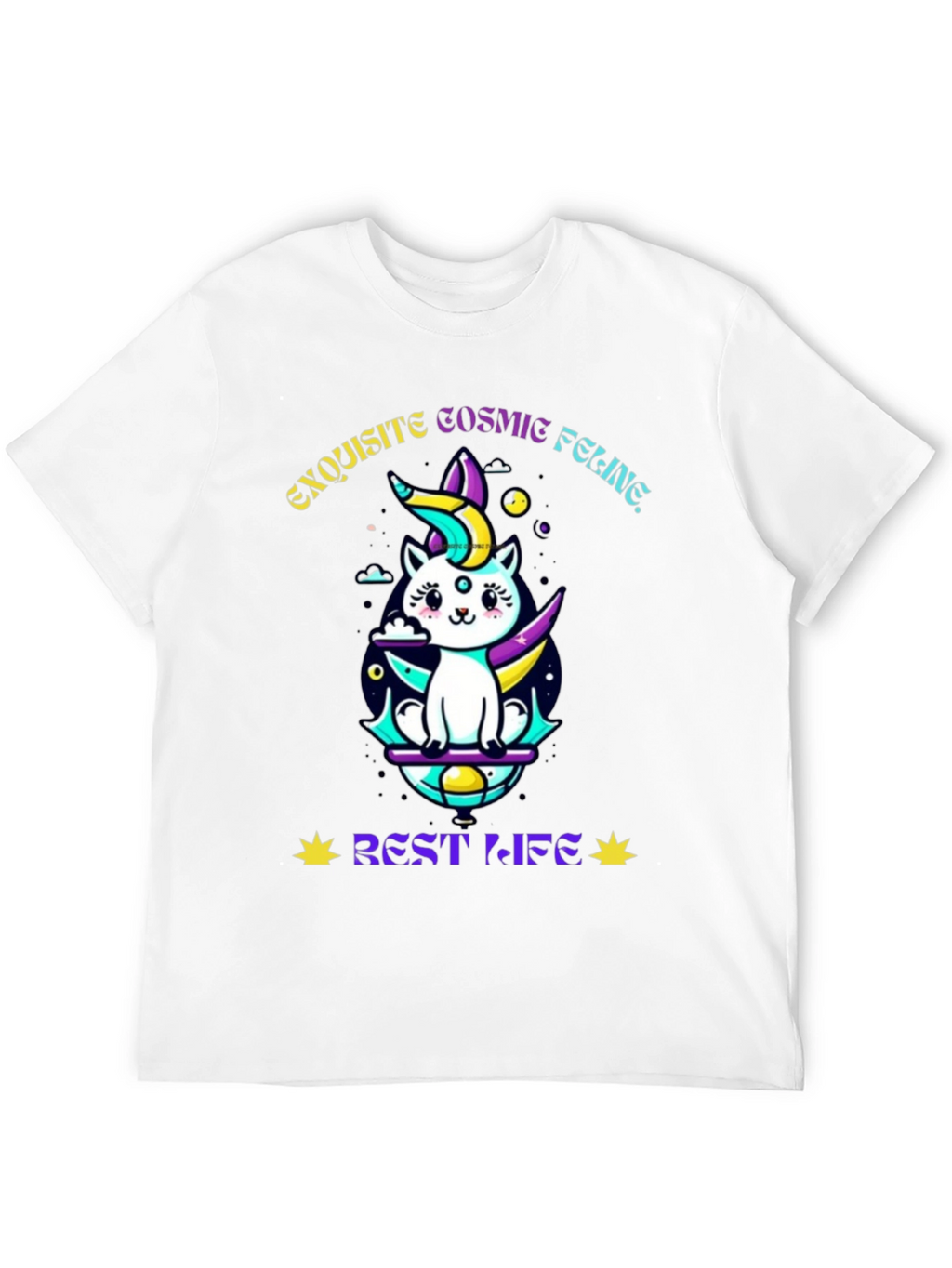 Exquisite Cosmic Feline Graphic T-Shirt