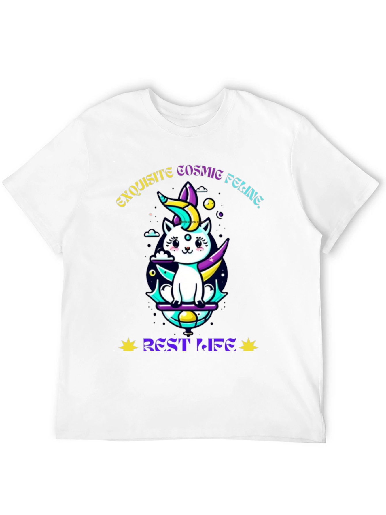 Exquisite Cosmic Feline Graphic T-Shirt