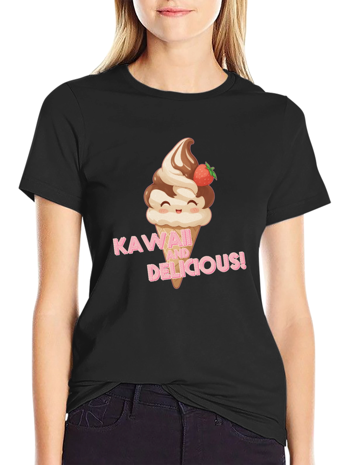 Kawaii Delicious Ice Cream Graphic Tee - Unisex Black T-Shirt