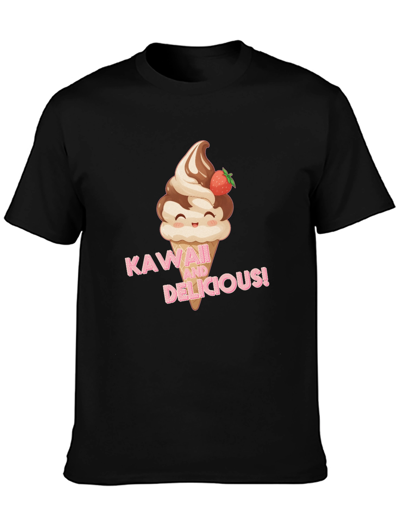 Kawaii Delicious Ice Cream Graphic Tee - Unisex Black T-Shirt
