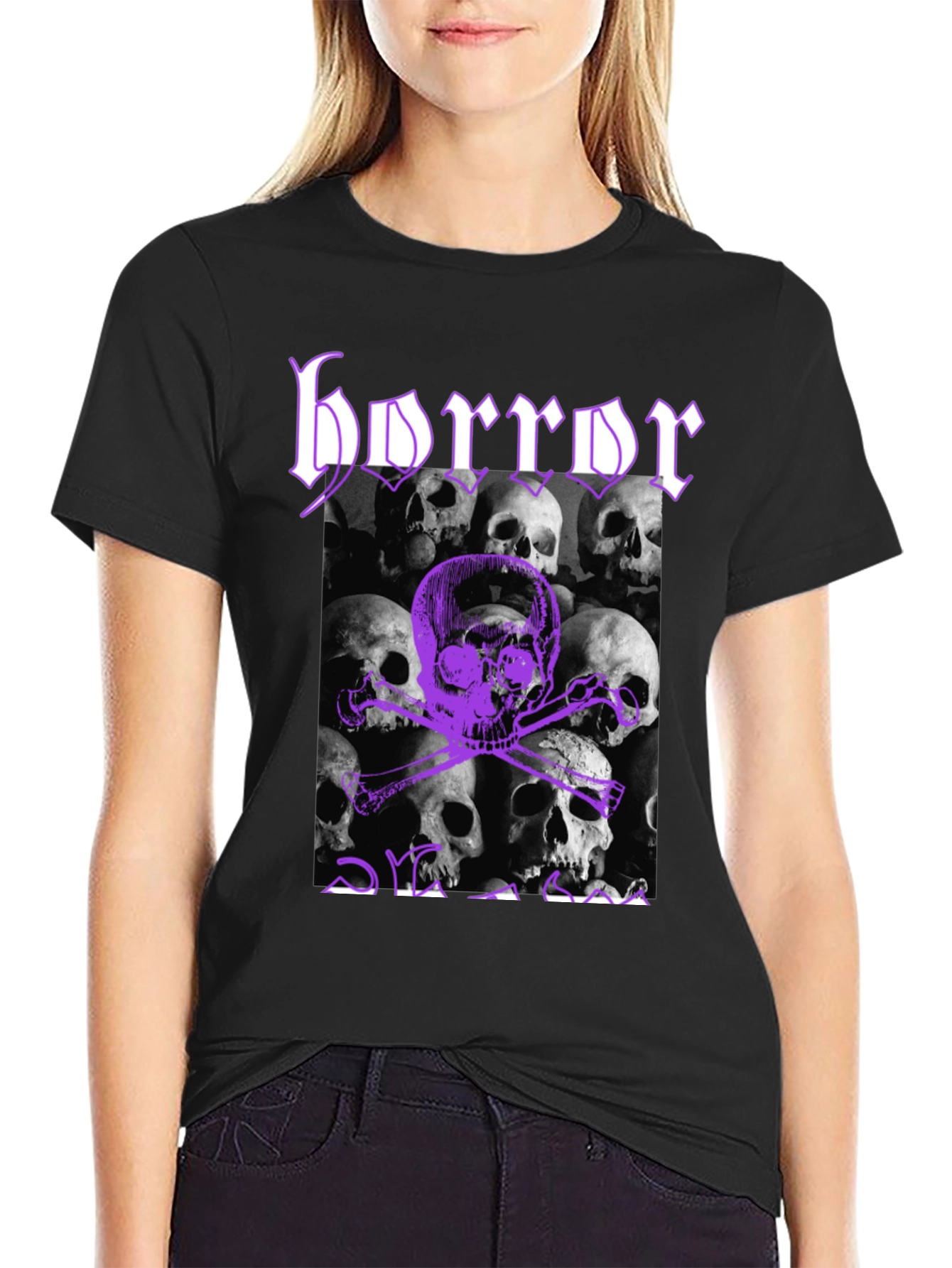 Horror Skull Graphic Tee - Black