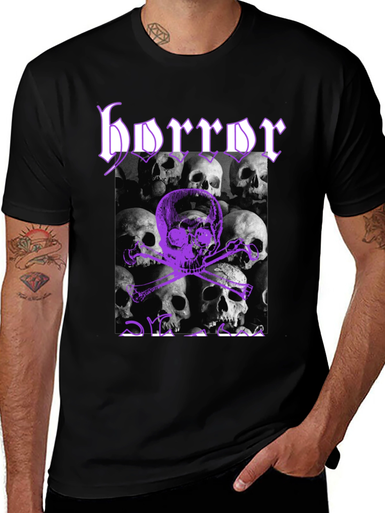 Horror Skull Graphic Tee - Black