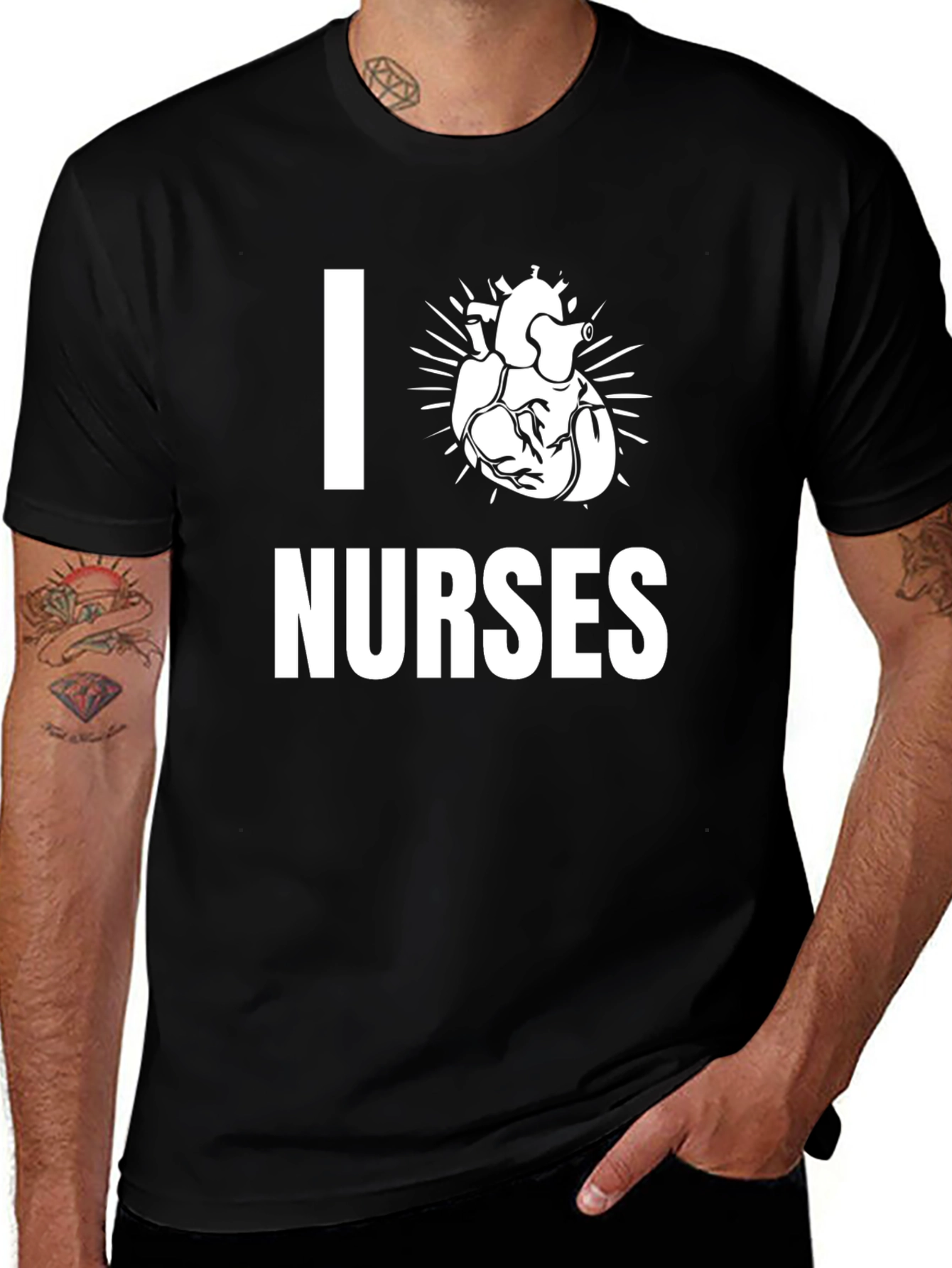 I Heart Nurses Graphic Tee - Black Cotton T-Shirt