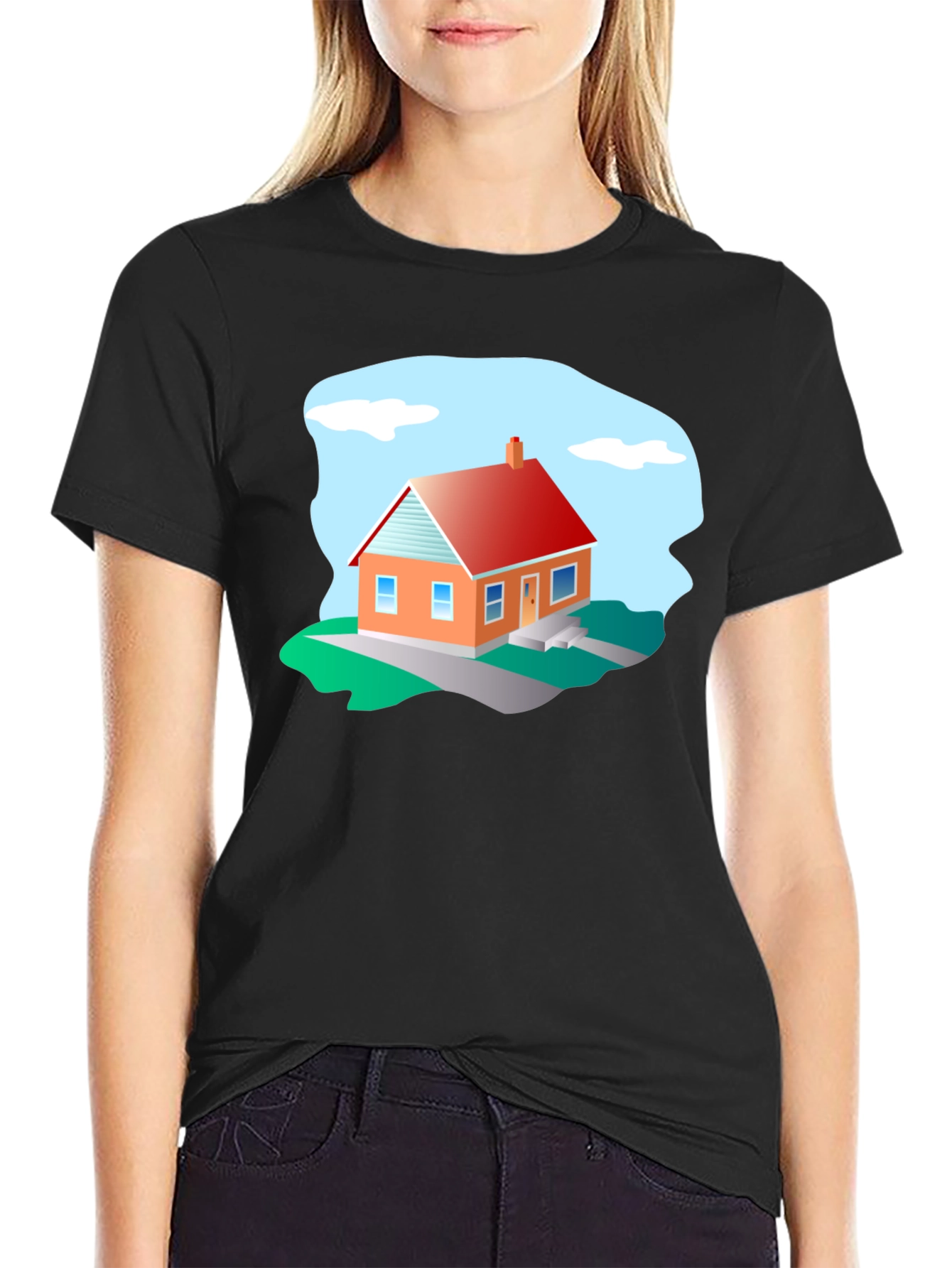 House Graphic T-Shirt - Black Cotton Tee