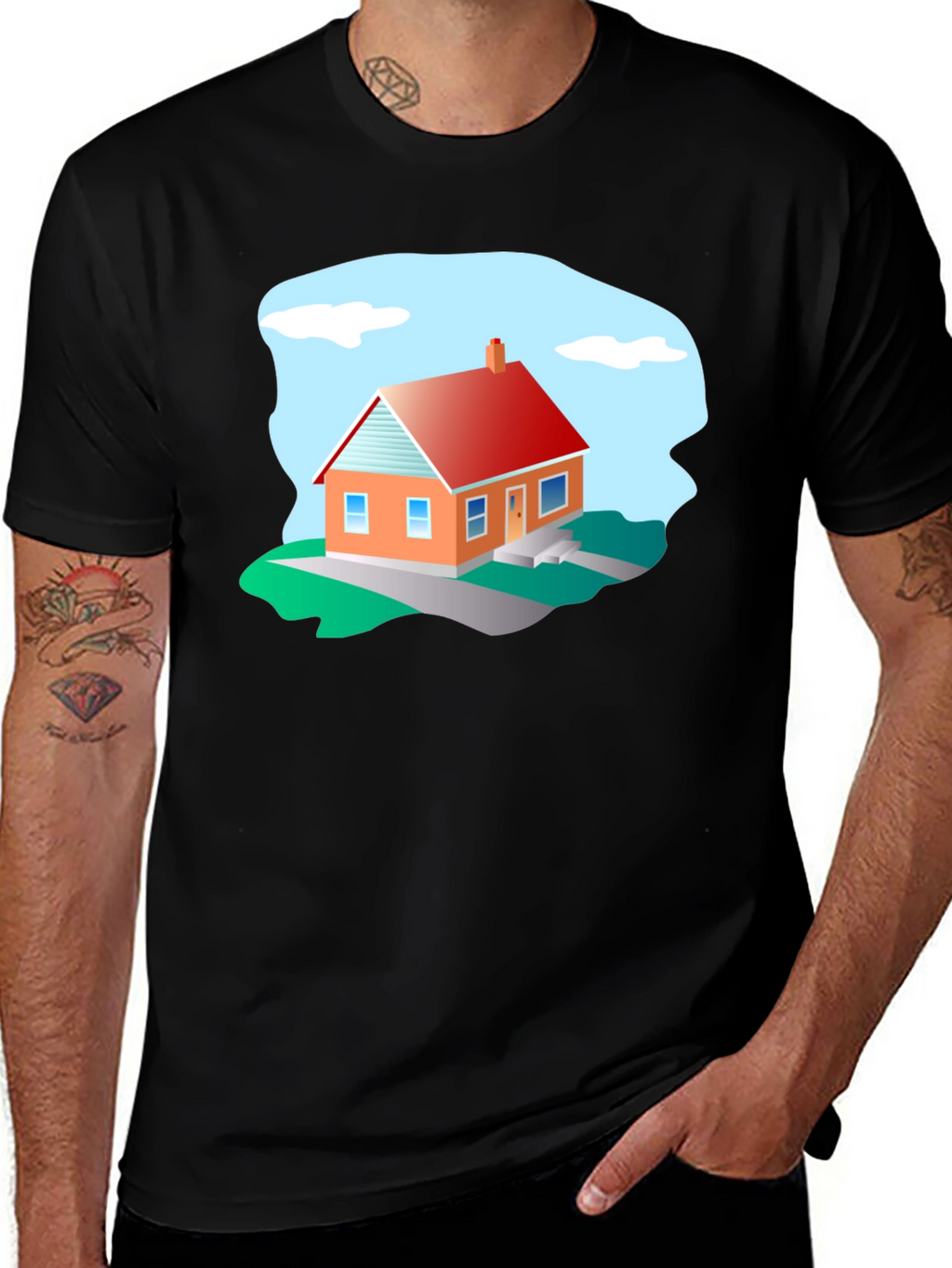 House Graphic T-Shirt - Black Cotton Tee